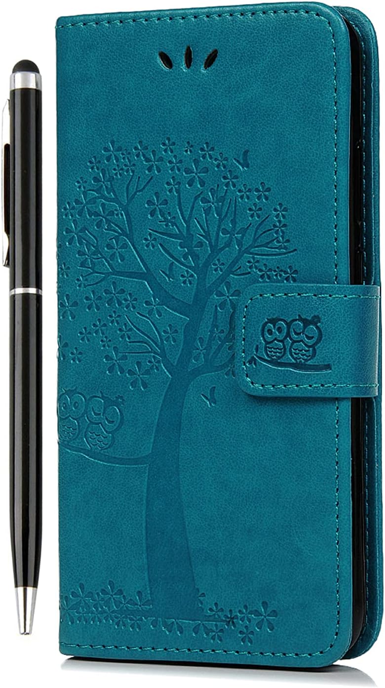 Nokia G22 Case - Shockproof Flip Wallet PU Leather Owl Tree Magnet Cover with Kickstand & Card Holder - Blue
