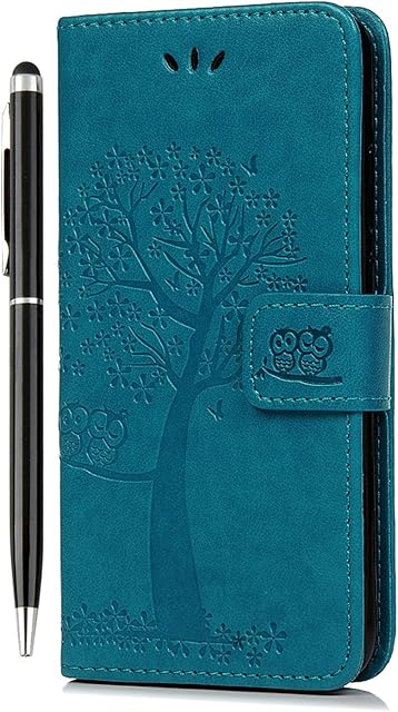 Samsung Galaxy A13 Case Flip, A13 4G Case Premium Wallet Phone Case Shockproof PU Leather Owl Tree Magnetic Cover for Samsung Galaxy A13 4G Kickstand Card Holder & 1 Touch Pen Blue