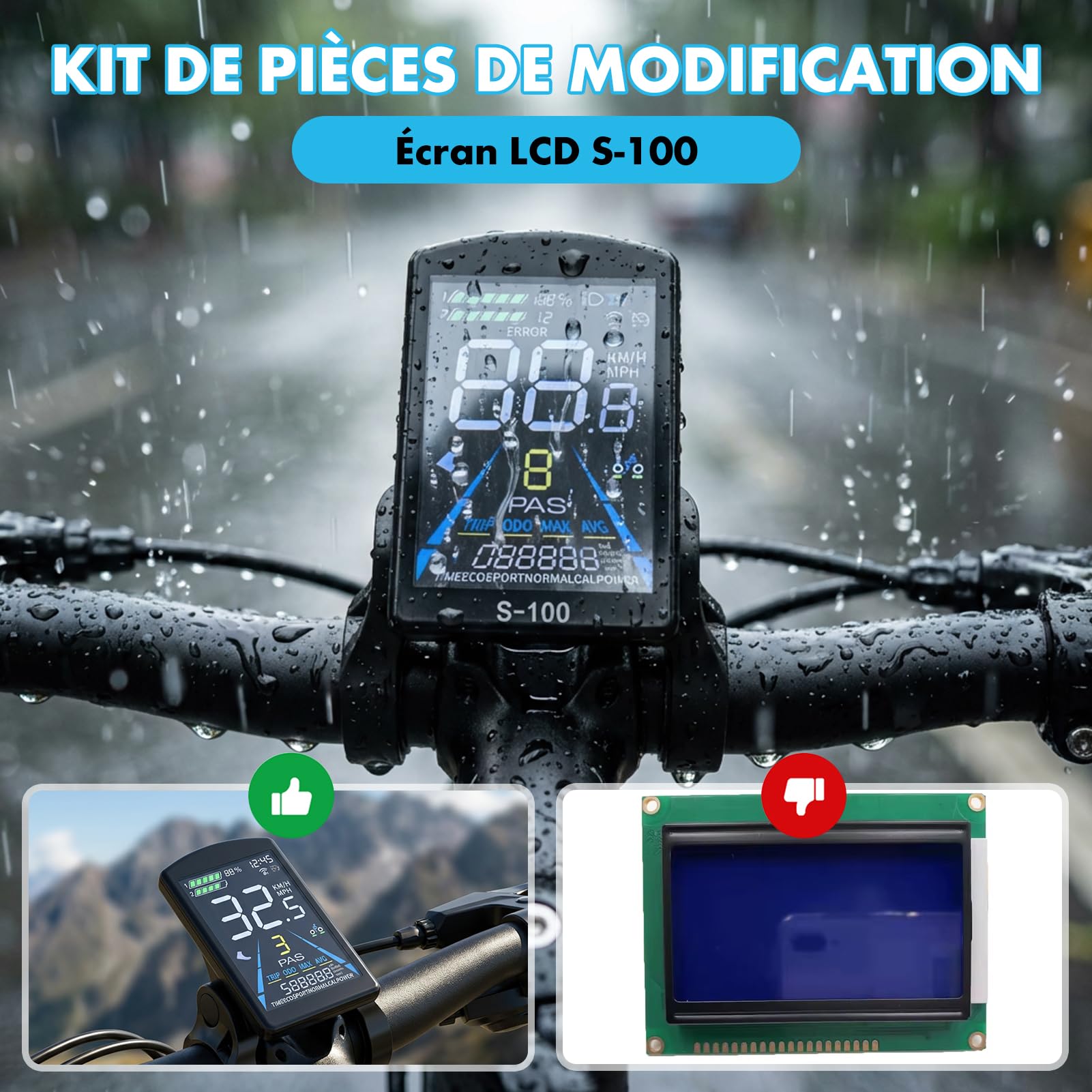 Kit de Commande de Moteur pour vélo électrique à 3 Modes de Fonctionnement, 36 V, 48 V, 500 W, 750 W, 26 A, kit de Commande pour vélos électriques avec écran LCD S-100 pour vélo électrique
