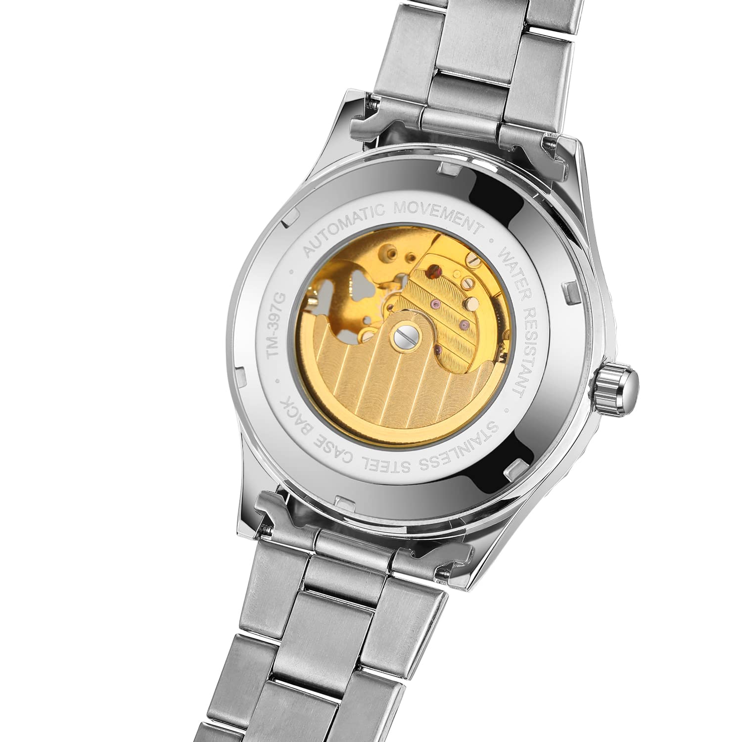 Forsining Orologio da polso automatico automatico a carica automatica della fase lunare con scheletro floreale numero romano diamante quadrante orologio da polso