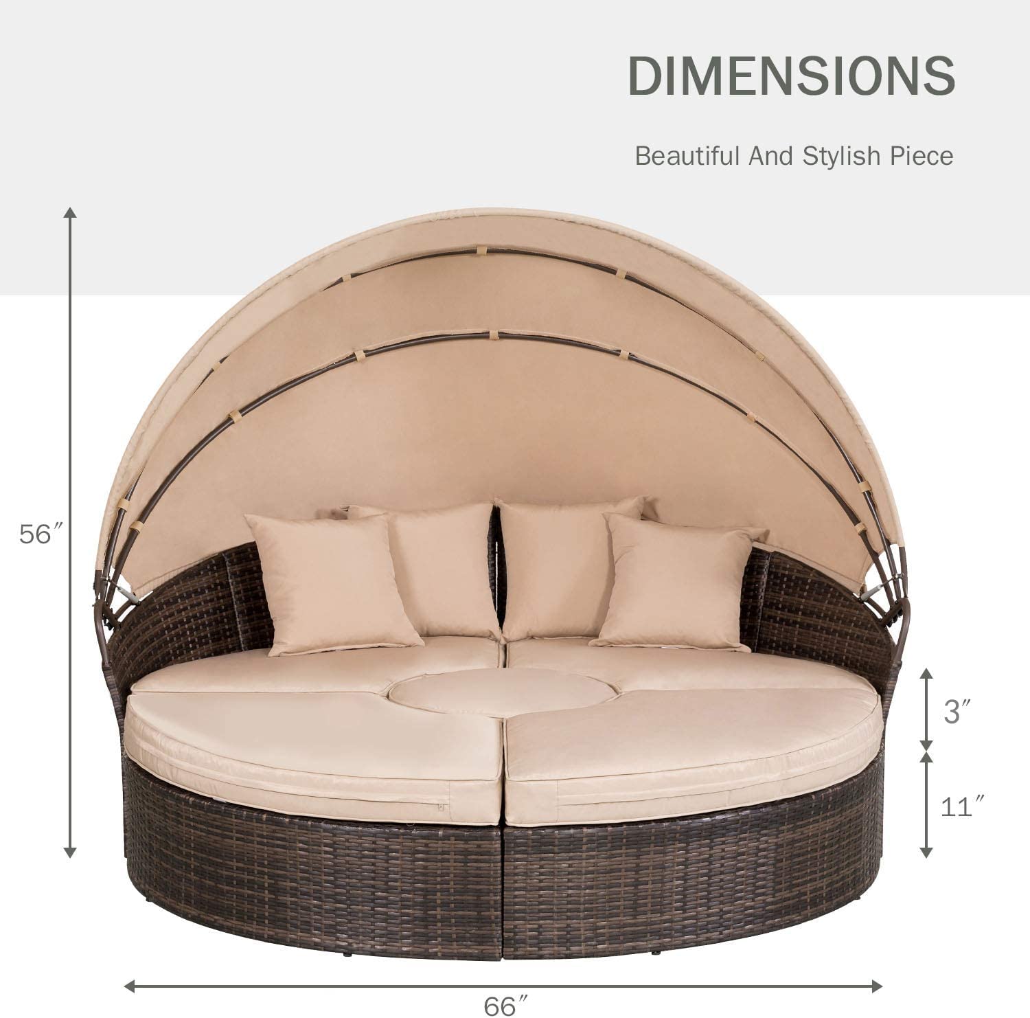SUNCROWN Outdoor Patio Round Daybed with Retractable Canopy, Brown