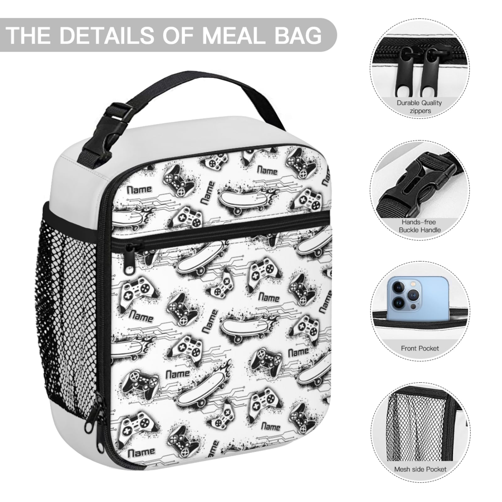 Personalizzata Zaino scuola elementare bambina ragazzo Personalizzate Motivo Gamepad con Nome per school bag Scuola 3 Pezzi zainetto asilo bambino con borsa termica e Astuccio zaini media superiore