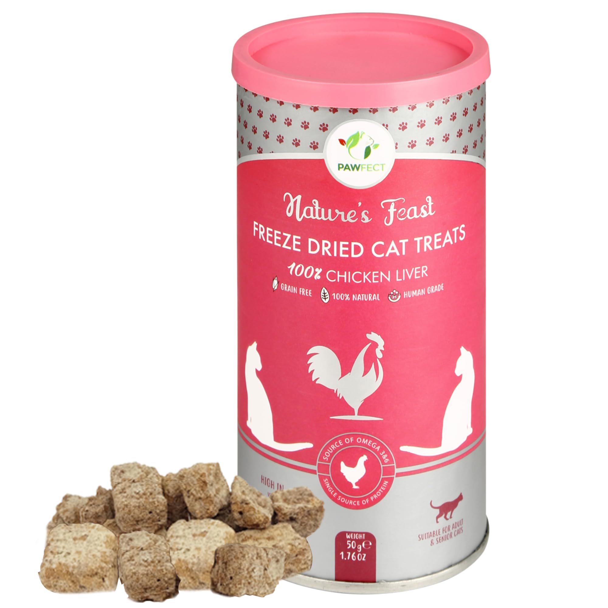 Pawfect Nature's Feast Freeze-Dried Chicken Liver Treats for Cats | Nutrient-Rich for Daily Vitality | All Natural | No Grain Added | Protein Rich | Training Treat (50g/1.76oz)