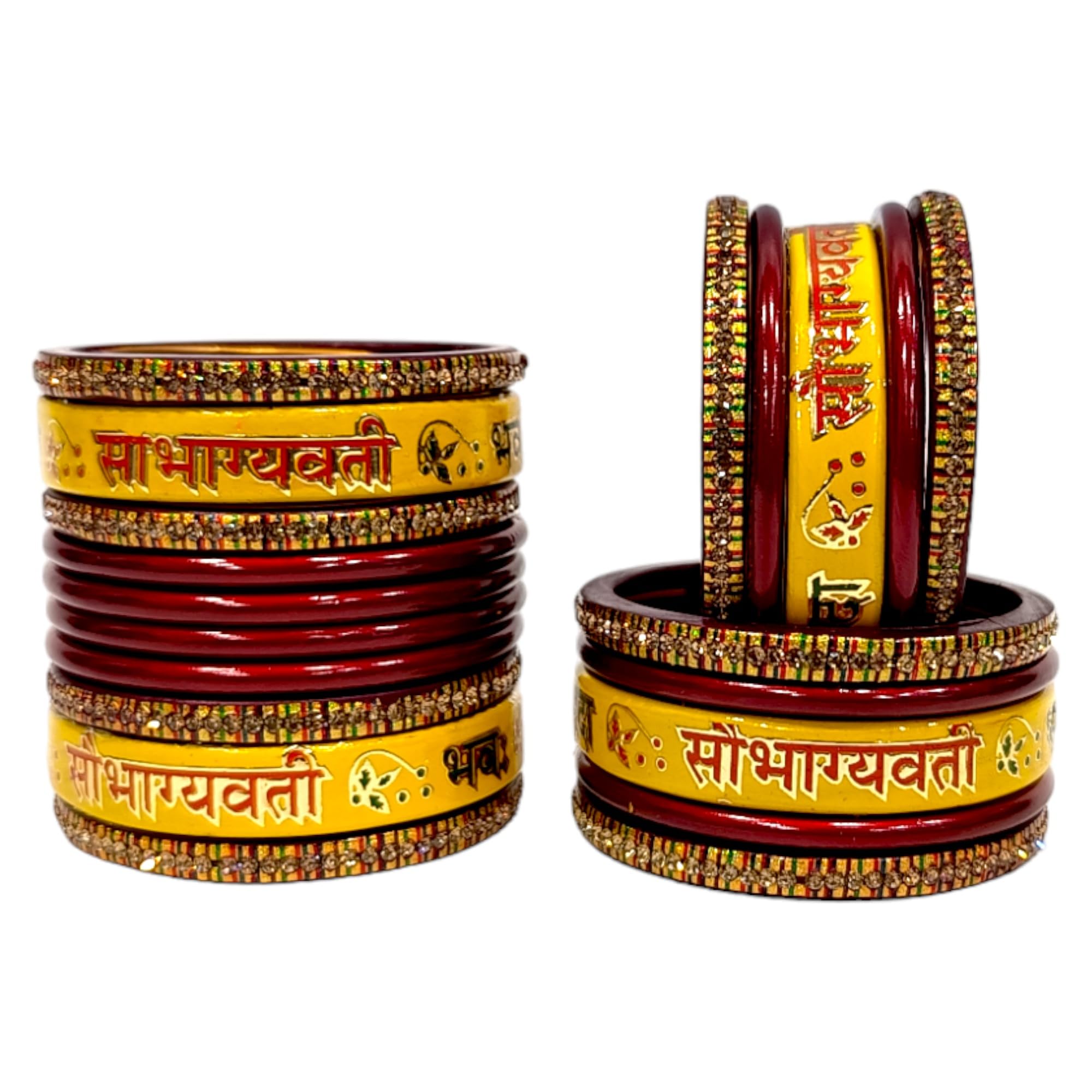 Lahthi Wala - Saubhagyavati bhava Printed Jaipuri Lakh Bangle Handmade Rajasthani Bangles for Women, Ethnic Wedding Set For Girls & Ladies, Gift For Wife(20 pis) Maroon x Yellow size 2.4 (B0CT38H9BK) Amazon Price History, Amazon Price Tracker