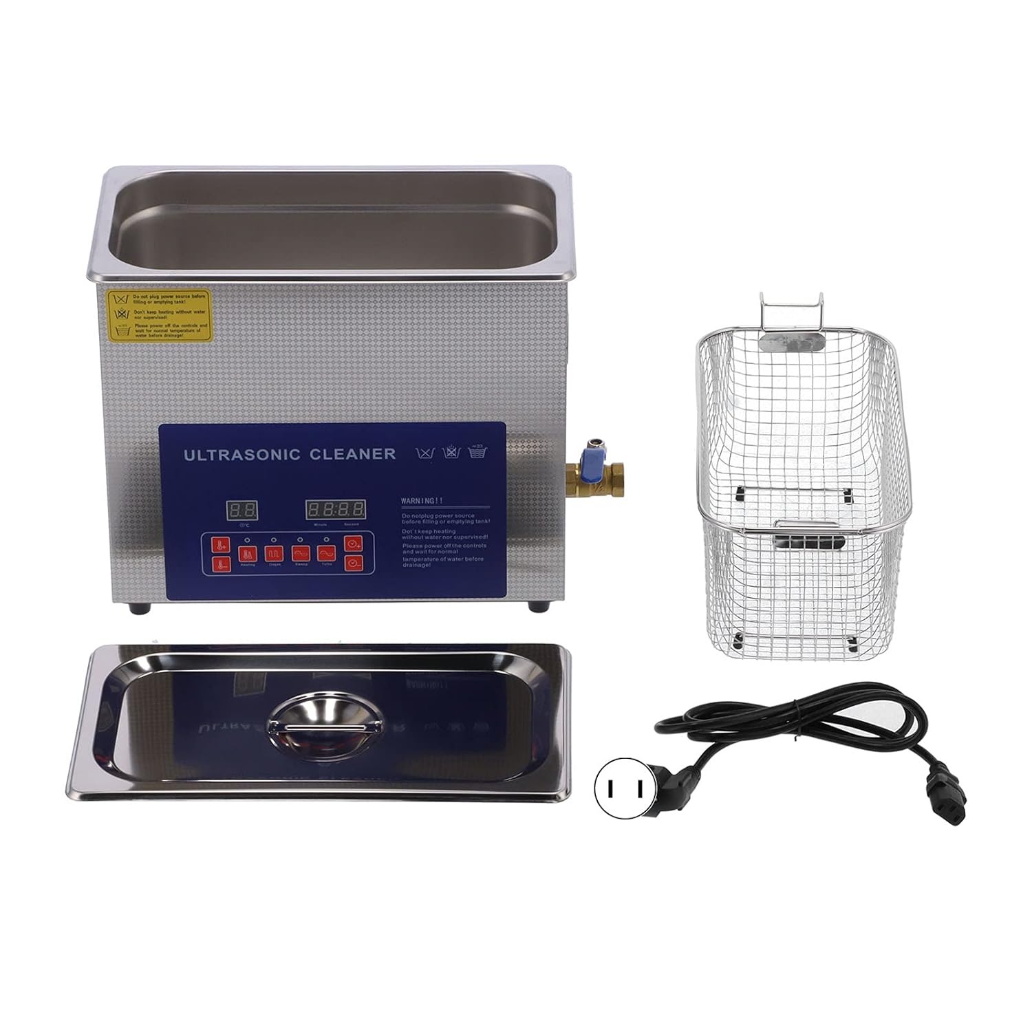 Ultrasonic cleaner components: unit, basket, lid, power cord