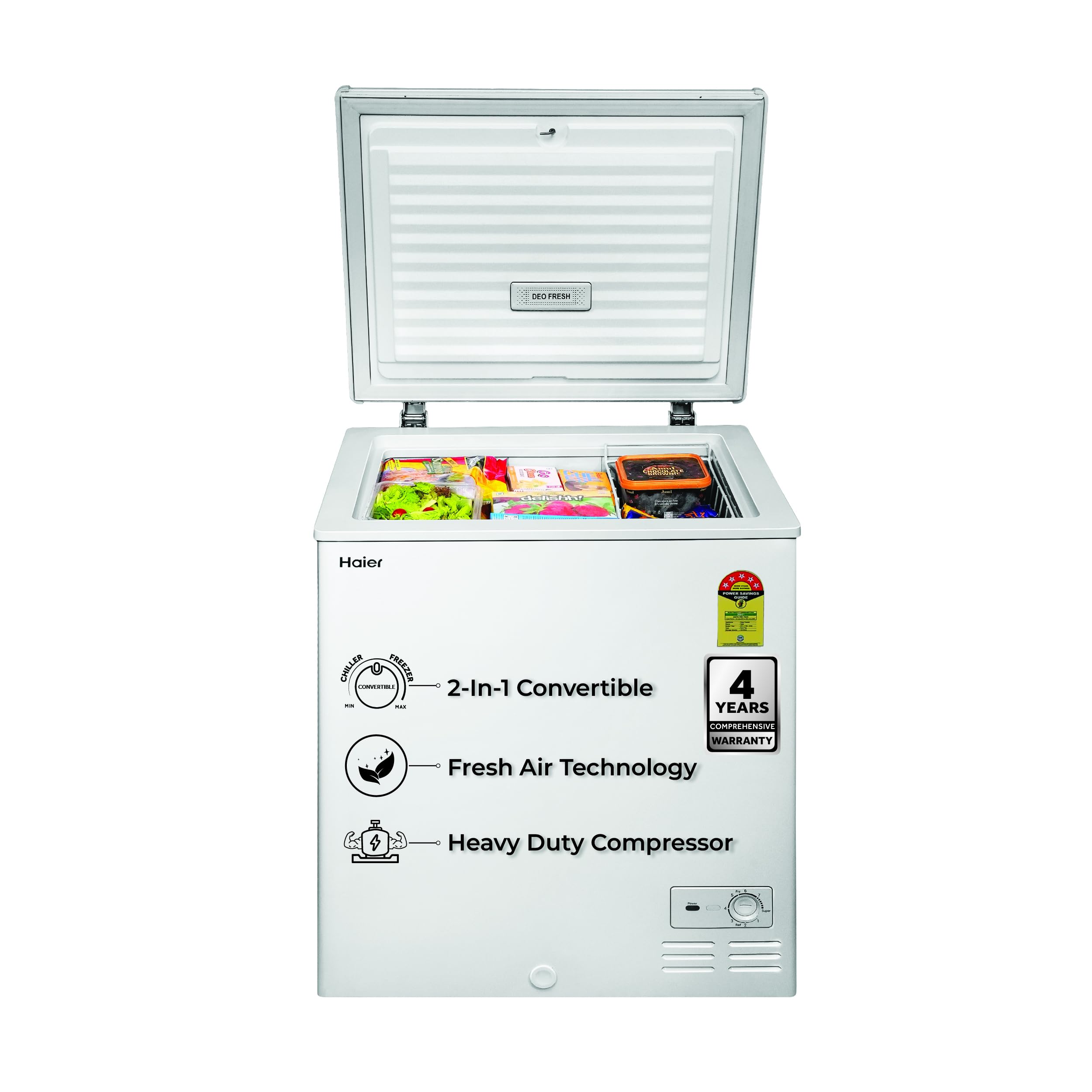 Haier HFC-145SM5, 5 Star Rating, Single Door Convertible Deep Freezer, Inside Metal Liner with Deo Fresh Technology, Compact Design & Removable Gasket (White)