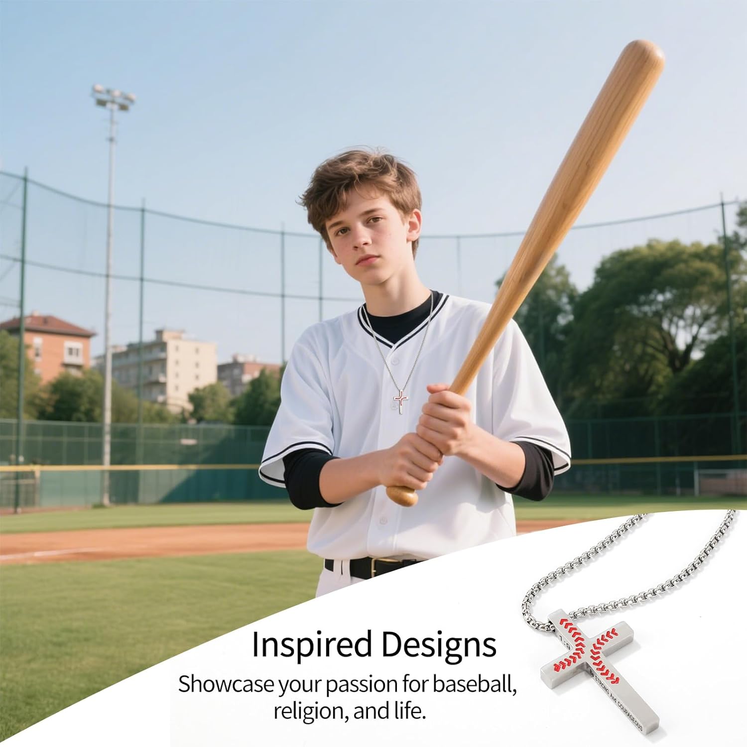 Baseball Cross Necklace for Men, Stainless Steel Bible Verse Pendant Christian Religious Sport Jewelry Chain for Baseball Player Baptism & Confirmation Gifts (Silver) - Image 5