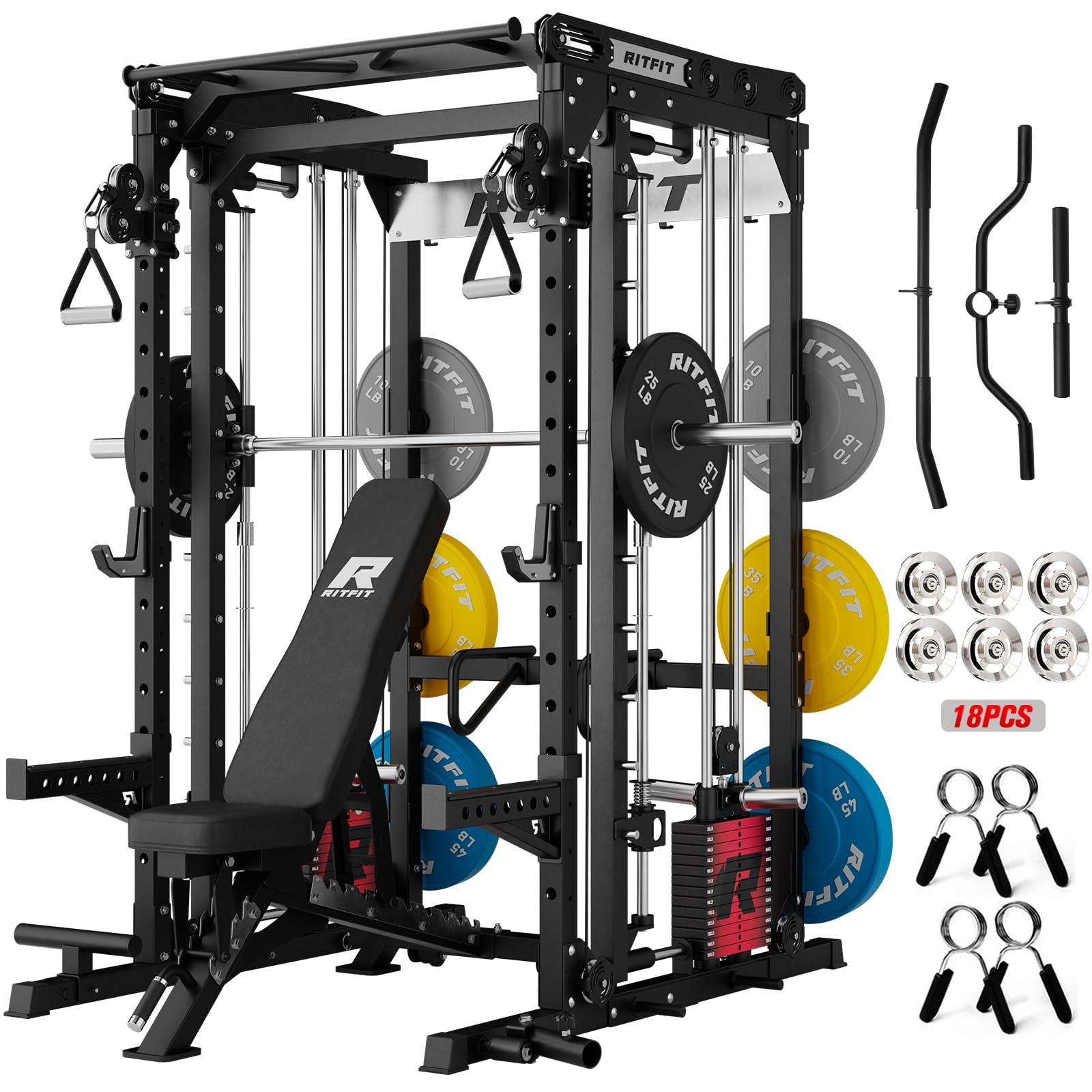 RITFIT M2 Pro 3D Smith Machine Home Gym with 286LB Built-in Weight Stack