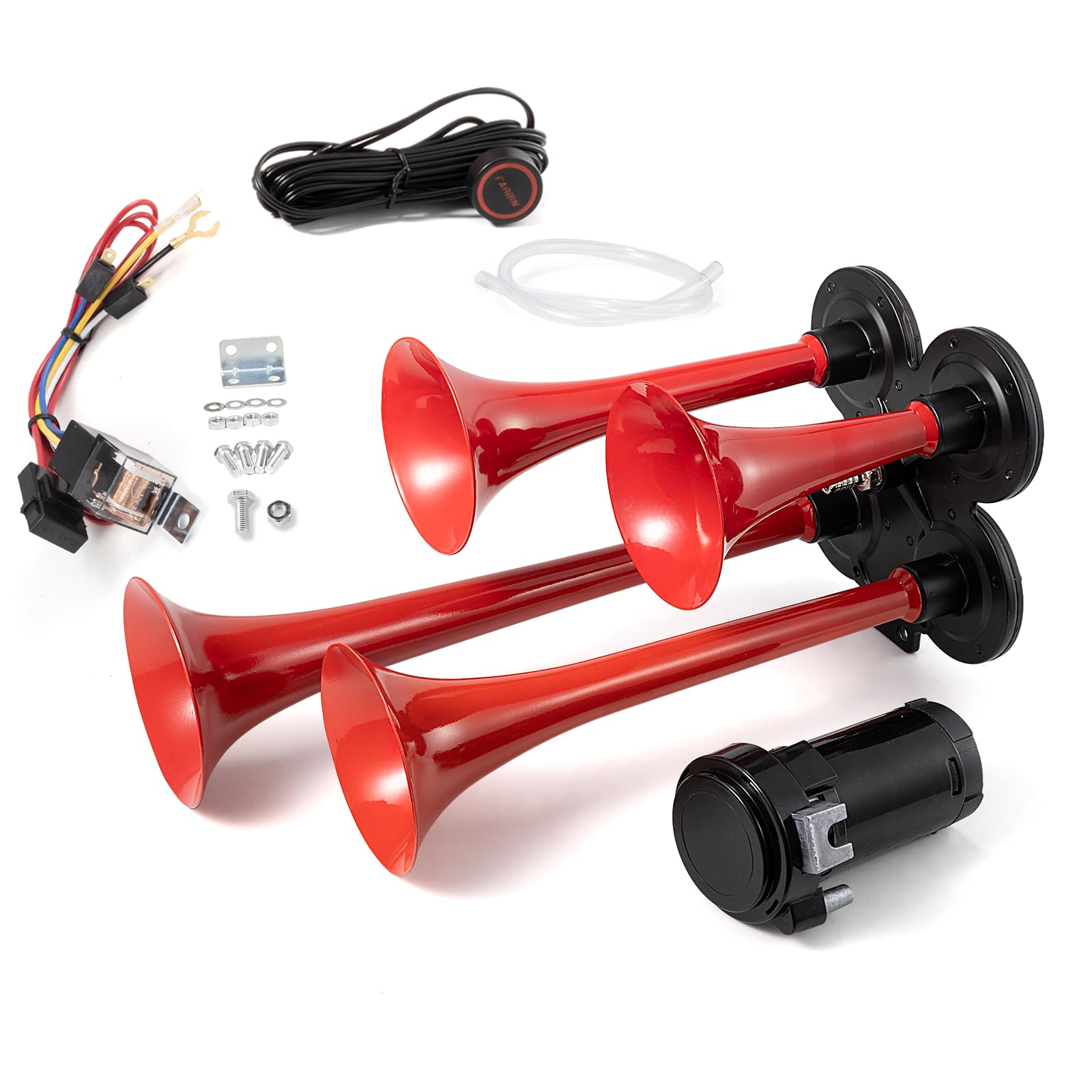 Train Horn Kit 4 Trumpet Air Horn for Truck with Compressor and Push Button