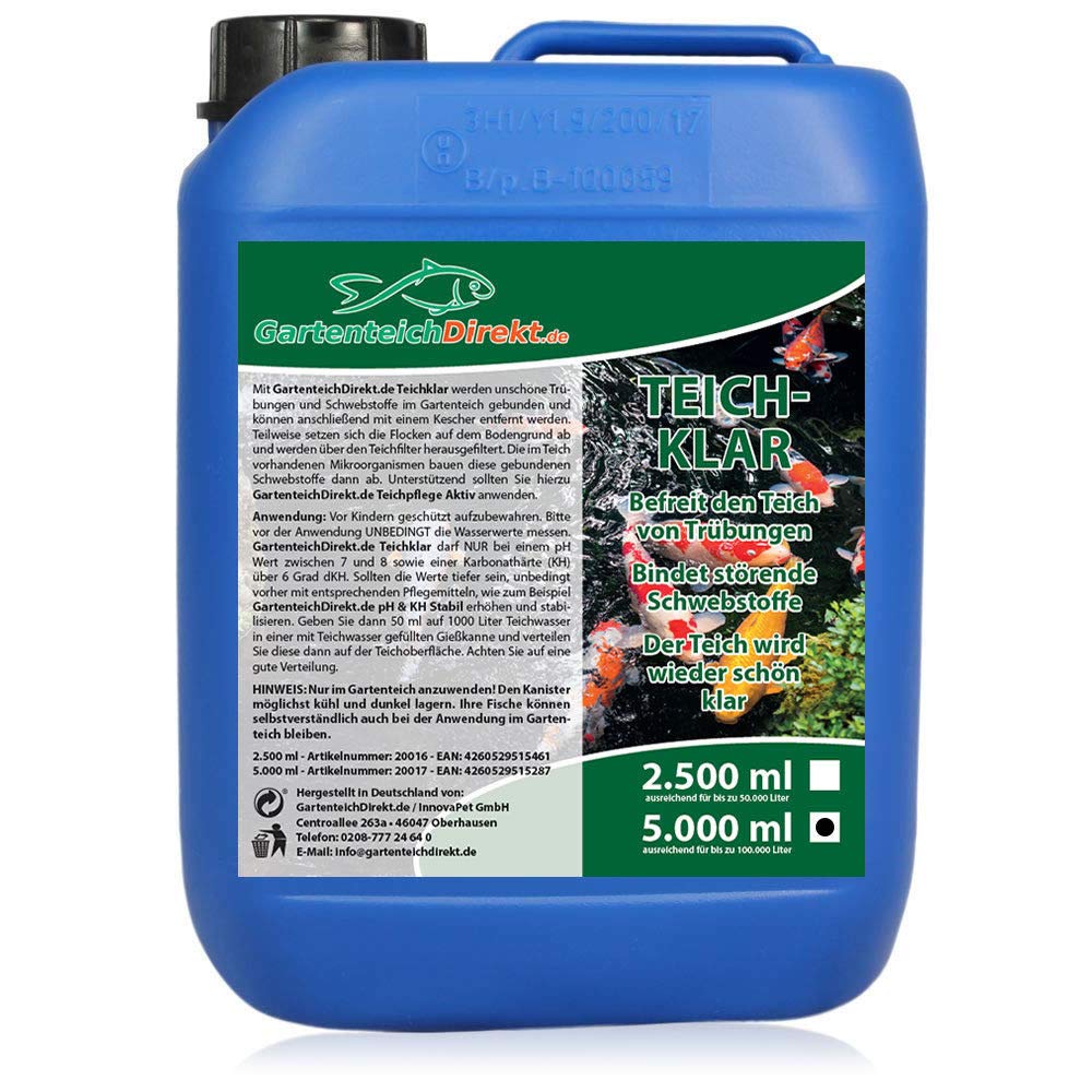 Teichklar Teichklärer für den Gartenteich 5 Liter (Klärer gegen grünes und trübes Teichwasser, klares Wasser im Gartenteich)