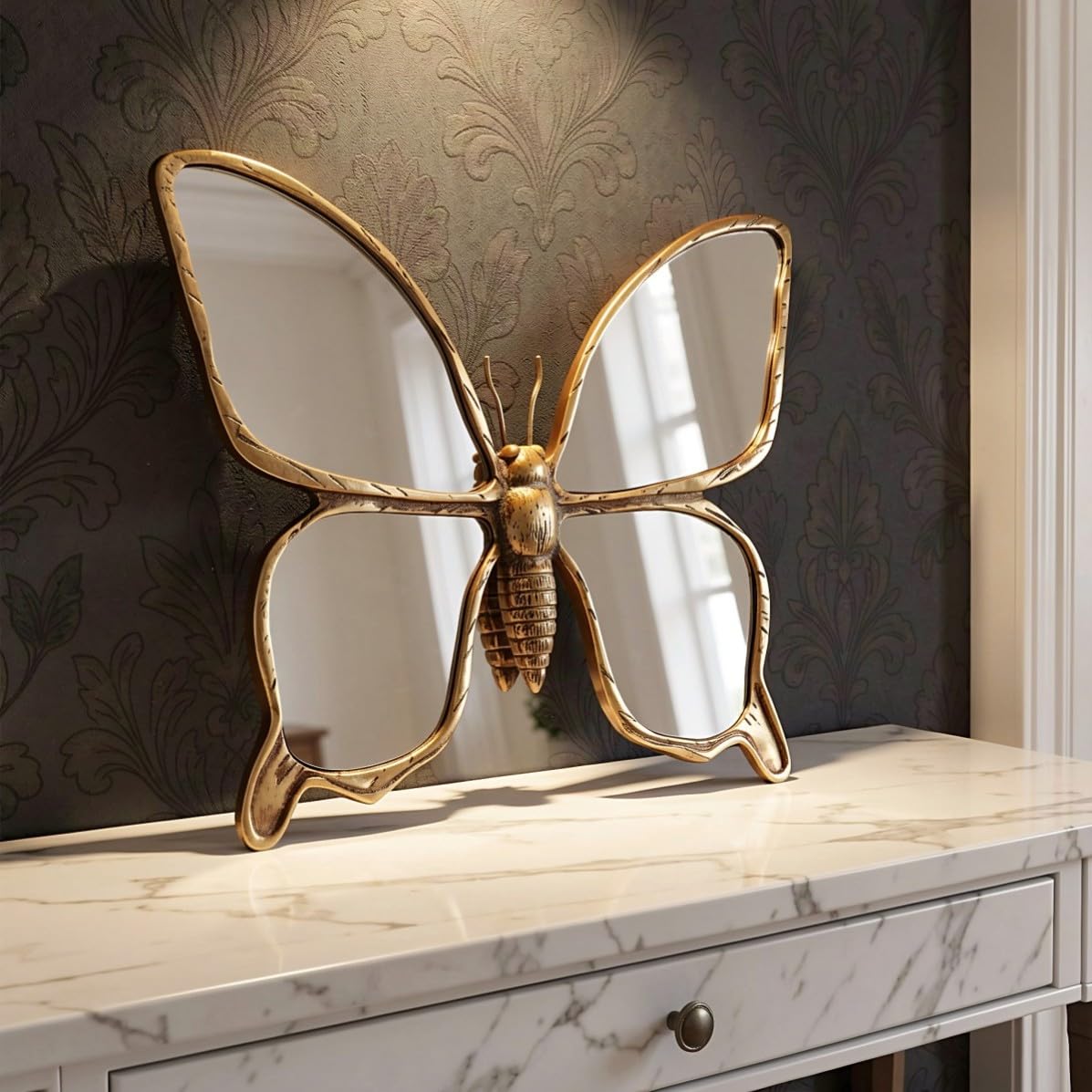 2 Pièces Miroir Mural Décoratif Résine Acrylique Dorée