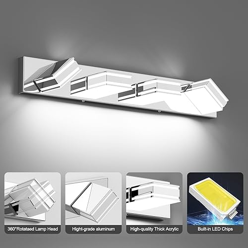 Miniatura 4 de Ralbay Moderna lámpara de tocador cromada para baño, 4 luces, 30 pulgadas, acrílico, moderno, LED, accesorios de iluminación de pared sobre espejo