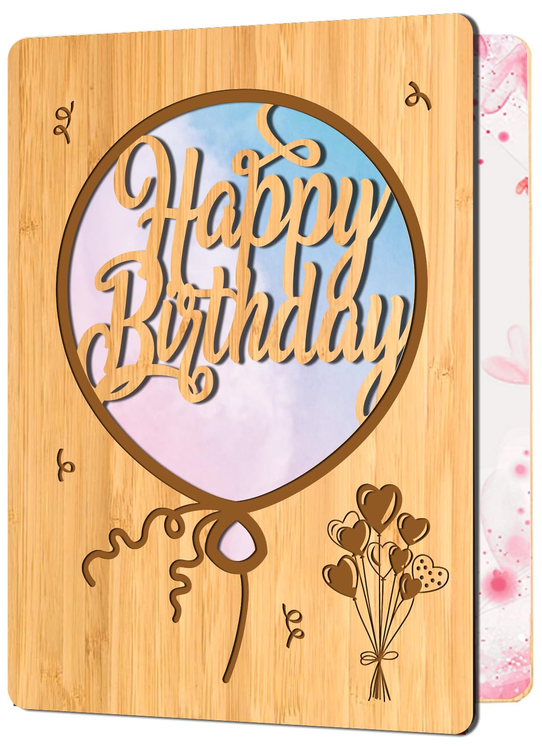 EXQUIDECA Handmade Wooden Bamboo Cut Out Greeting Cards Happy Birthday for Wife Husband Girlfriend Her Him Anniversary Friends Family Sustainable Gift
