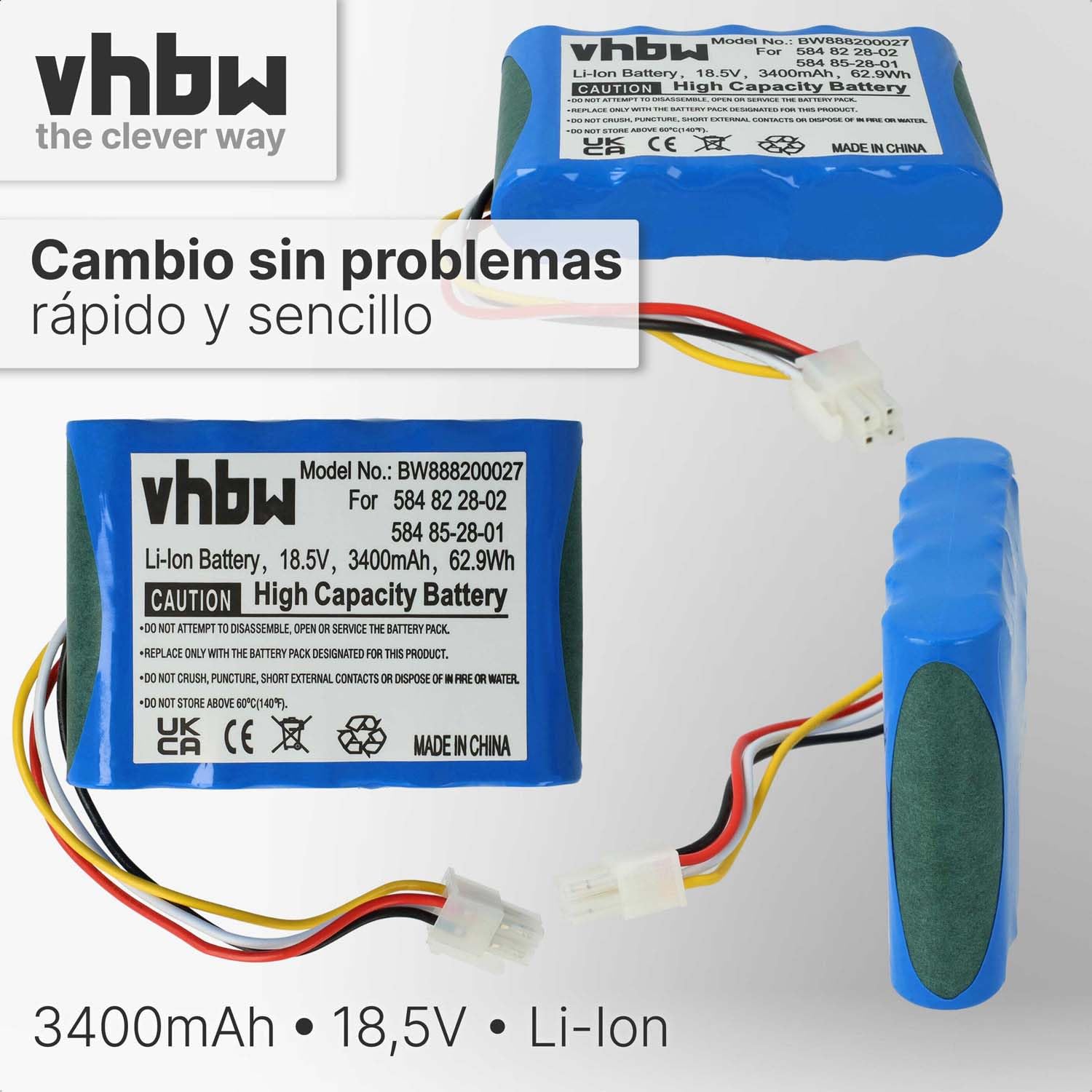 vhbw Batería Compatible con Gardena Sileno - R100Li, Sileno - R100LiC, Sileno City 250 15001 cortacésped 3400mAh 18,5V Li-Ion