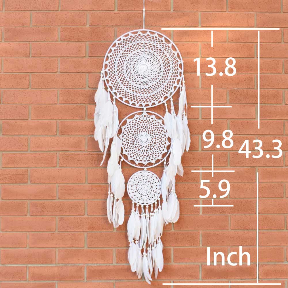 Grande acchiappasogni bianco con perline piume naturali da appendere alla parete, ornamento regalo per feste Vantige decorazioni per la casa dei nativi americani