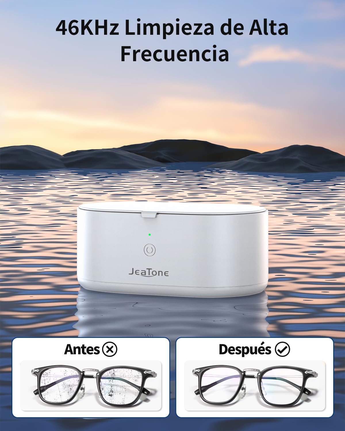 JeaTone Limpiador Ultrasónico, Limpiador Ultrasónico para Gafas 600ml 46KHz, Limpieza Profesional para prótesis Dentales, Retenedores, Alineadores y Artículos para el hogar como Gafas, Joyas, Relojes