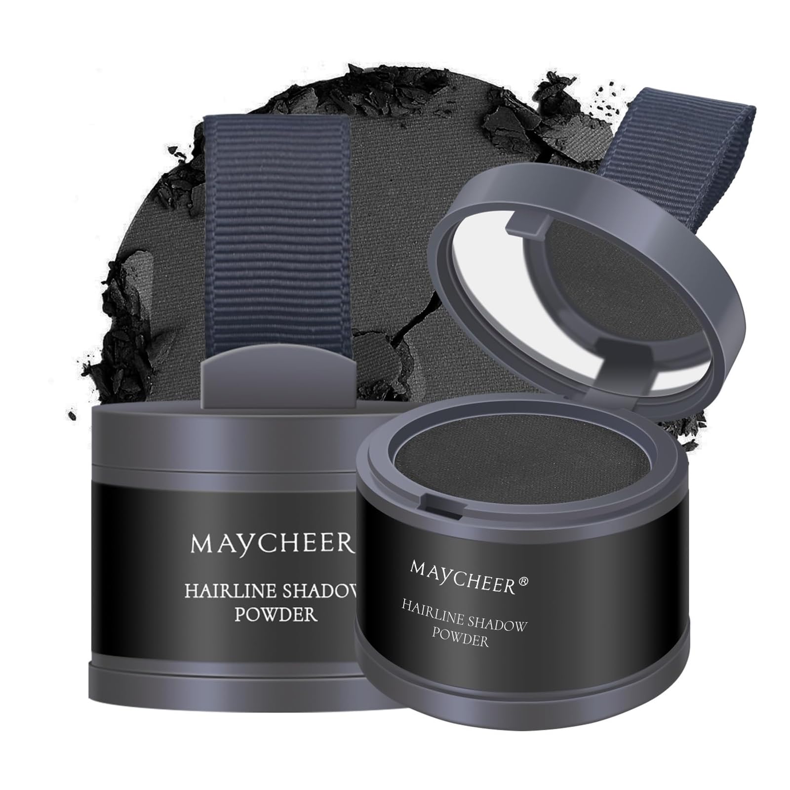 FREEORR 2Pcs Root Touch Up Hair Powder, Hairline Shadow Powder for Thinning Hair and Gray Coverage #05 Black