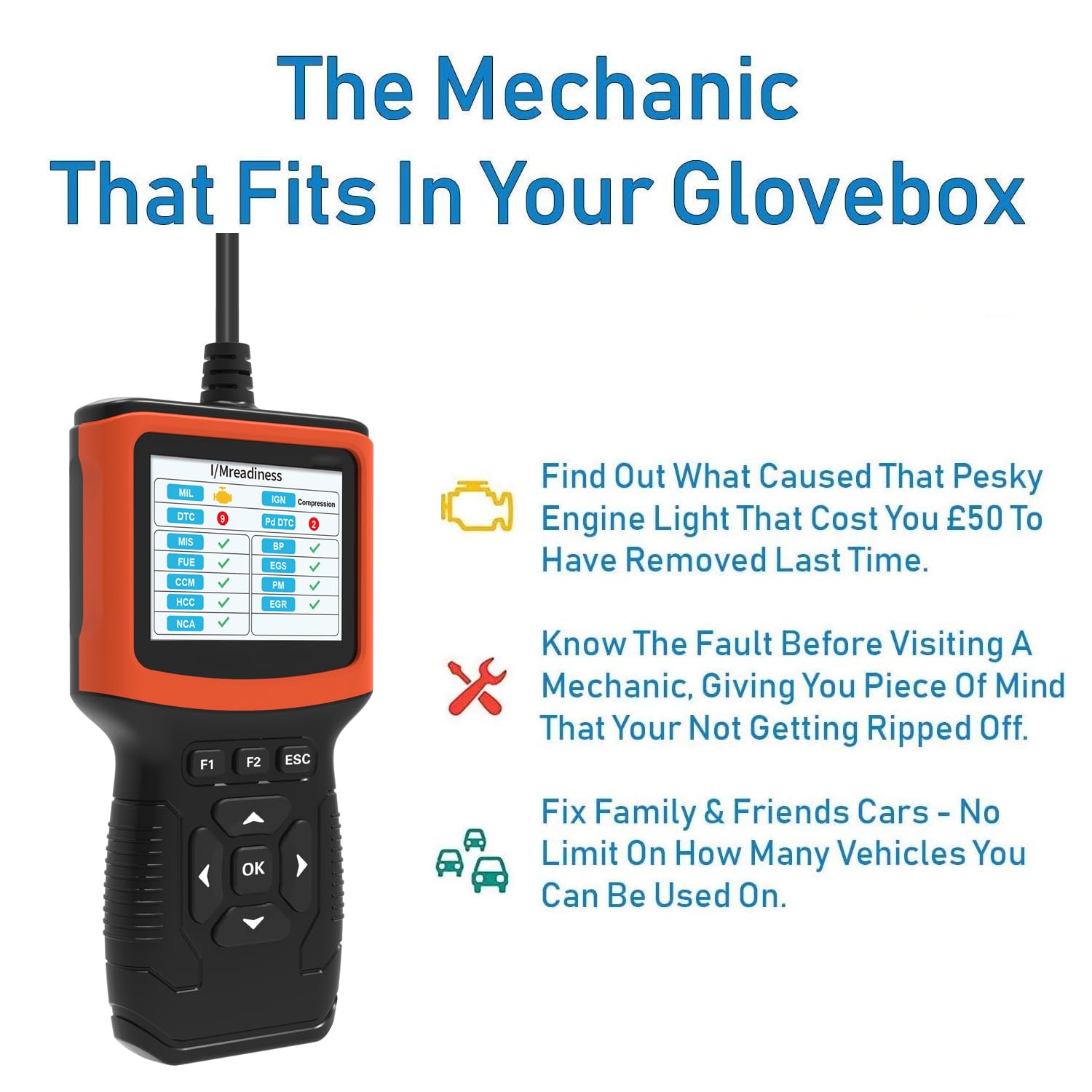 M301 - Scanner diagnostico professionale OBDII OBD2 per auto, lettura e cancellazione dei codici di errore del motore, monitora i dati in tempo reale, rileva problemi del veicolo e