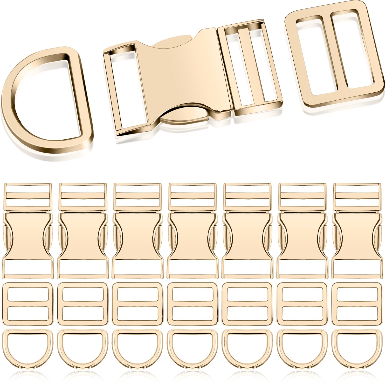 Zeyune 32 Pack Metal Buckles for Straps Dog Collar, 8 Pcs Side Release Buckle 8 Pcs D Rings 16 Pcs Tri Glide Slides Buckles