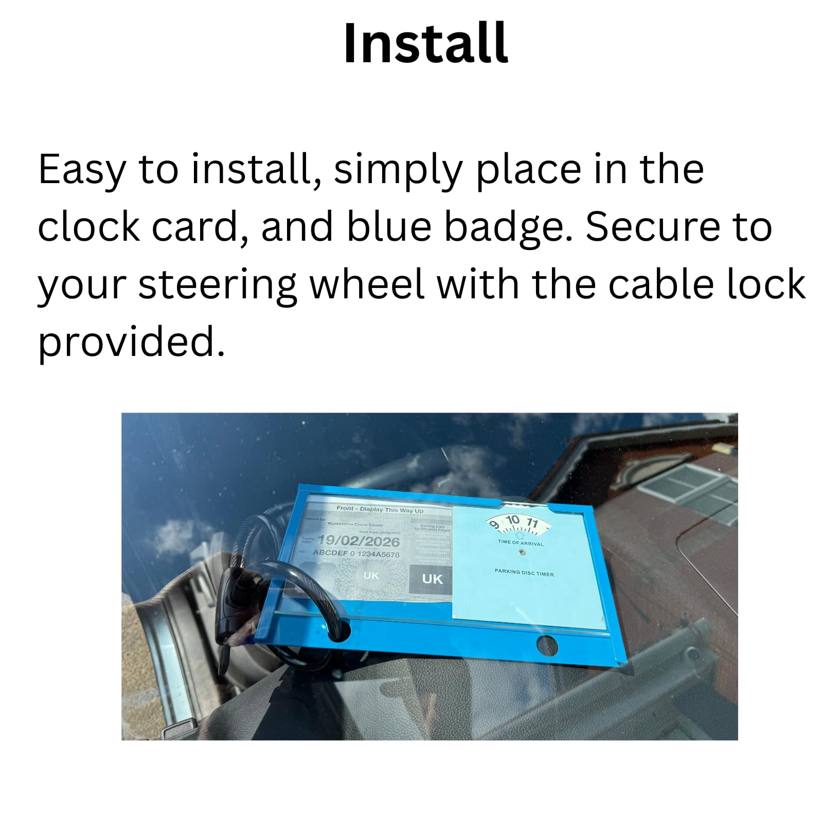 Blue Badge Protector Lock for Cars - Blue Badge Holder Wallet Steering Wheel Anti Theft Device Includes Clock Card - Image 2