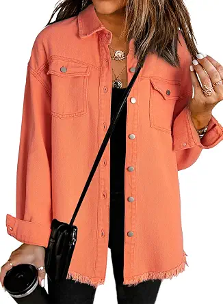  Womens Button Down Oversized Distressed Boyfriend Jean Jacket