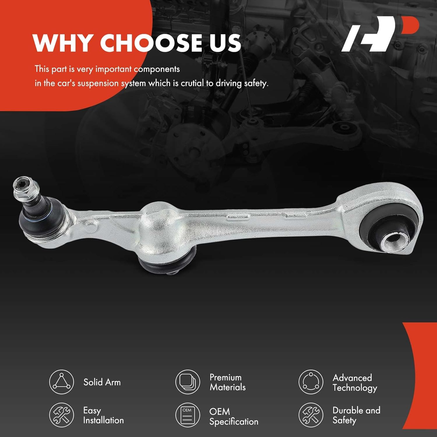 A-Premium Front Left Rearward Lower Control Arm, with Ball Joint & Bushing, Compatible with Mercedes-Benz S400 10-13, S450 08-11, S550 07-13, S600 07-13, S63 AMG 07-13