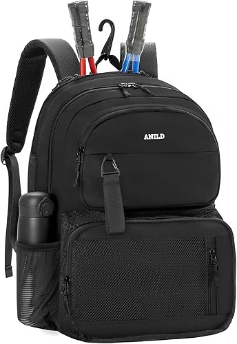 ANILD Bolsa de tenis multideportiva para 2 raquetas con compartimento ventilado para zapatos para hombres y mujeres, Negro, Grande, Bolsa de tenis