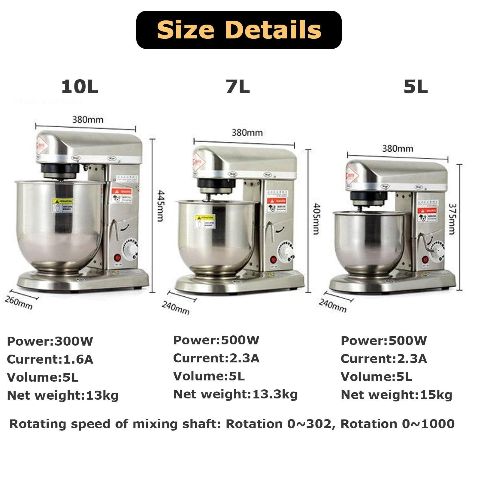 Commercial Food Mixer Electric Dough Blender 3 Speed with Stainless Steel Bowl Dough Hook Flat Beater Whisk 3 In 1 Multifunctional Food Mixing Machine (7L)