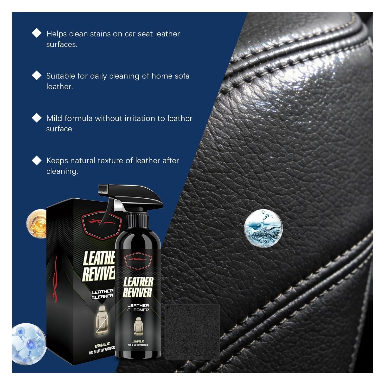 Lederreiniger 120 ml, reduziert tägliche Flecken, geeignet for den Heim- und Autogebrauch(2pcs)