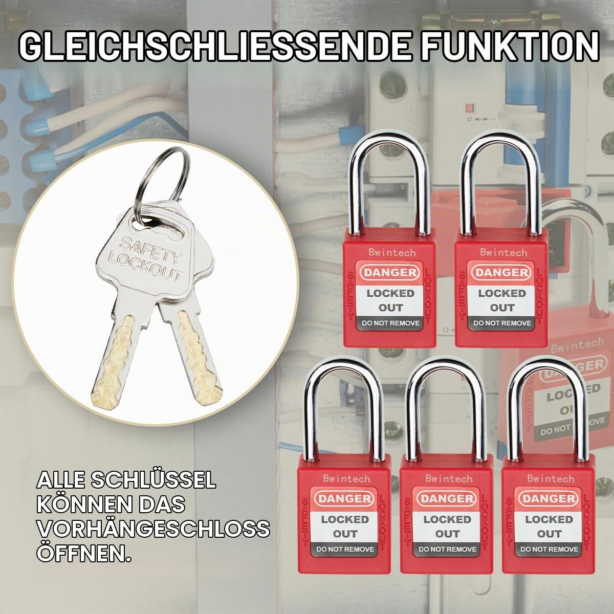 Bwintech 10 Stück 38MM gleichschließendes rotes Sicherheitsvorhängeschloss Lockout Tagout Lock für Lock Out Tag Out Stationen und Geräte