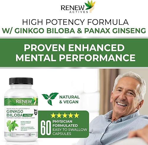Miniatura 6 de Renew Actives Suplemento cerebral de ginkgo biloba con extracto de panax ginseng rojo, relación 501 para un rendimiento máximo para hombres y