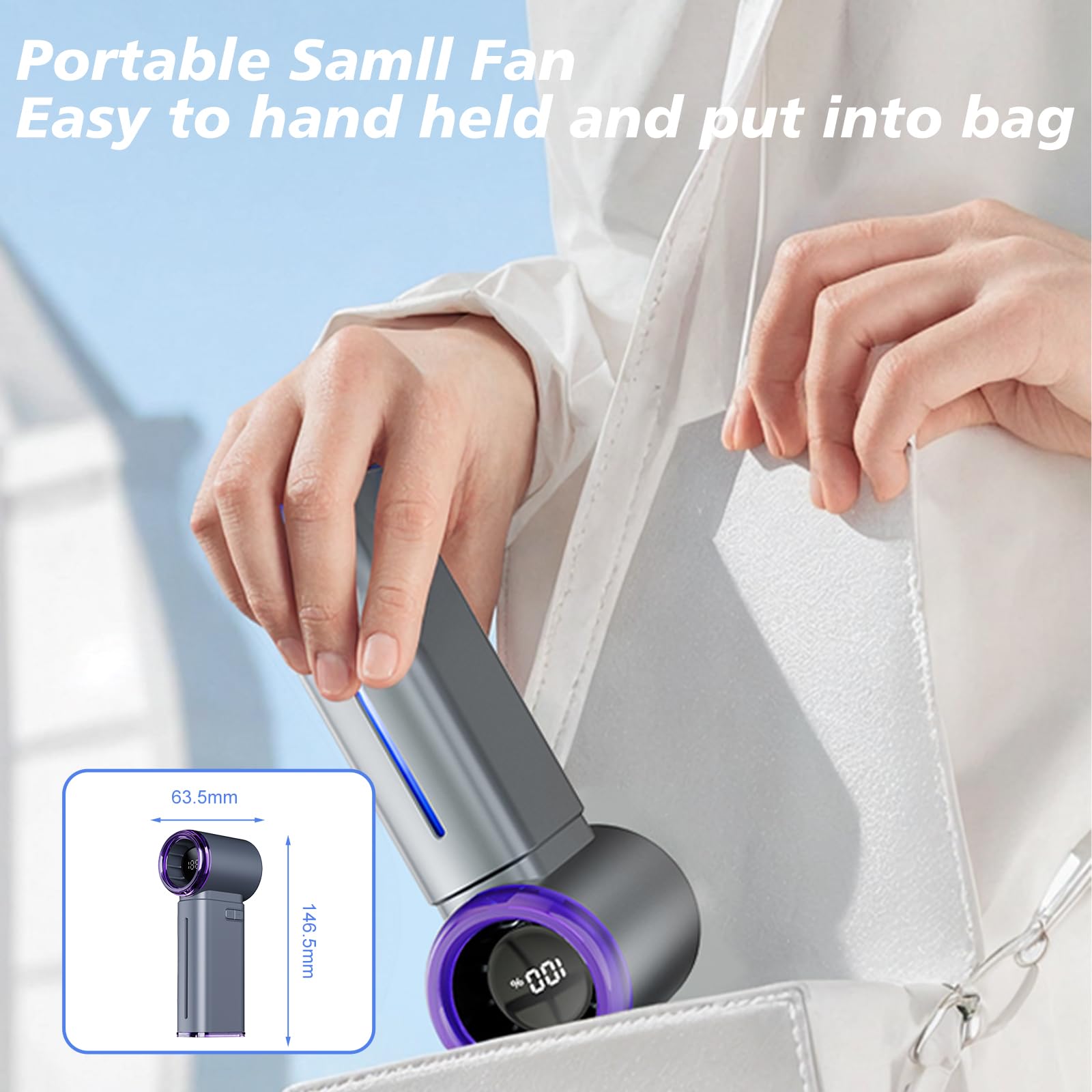 Ventilador portátil de mano con rociador, ventilador de nebulización recargable con tanque de agua, velocidad (1-199) ventiladores de viaje personales ajustables con pantalla digital