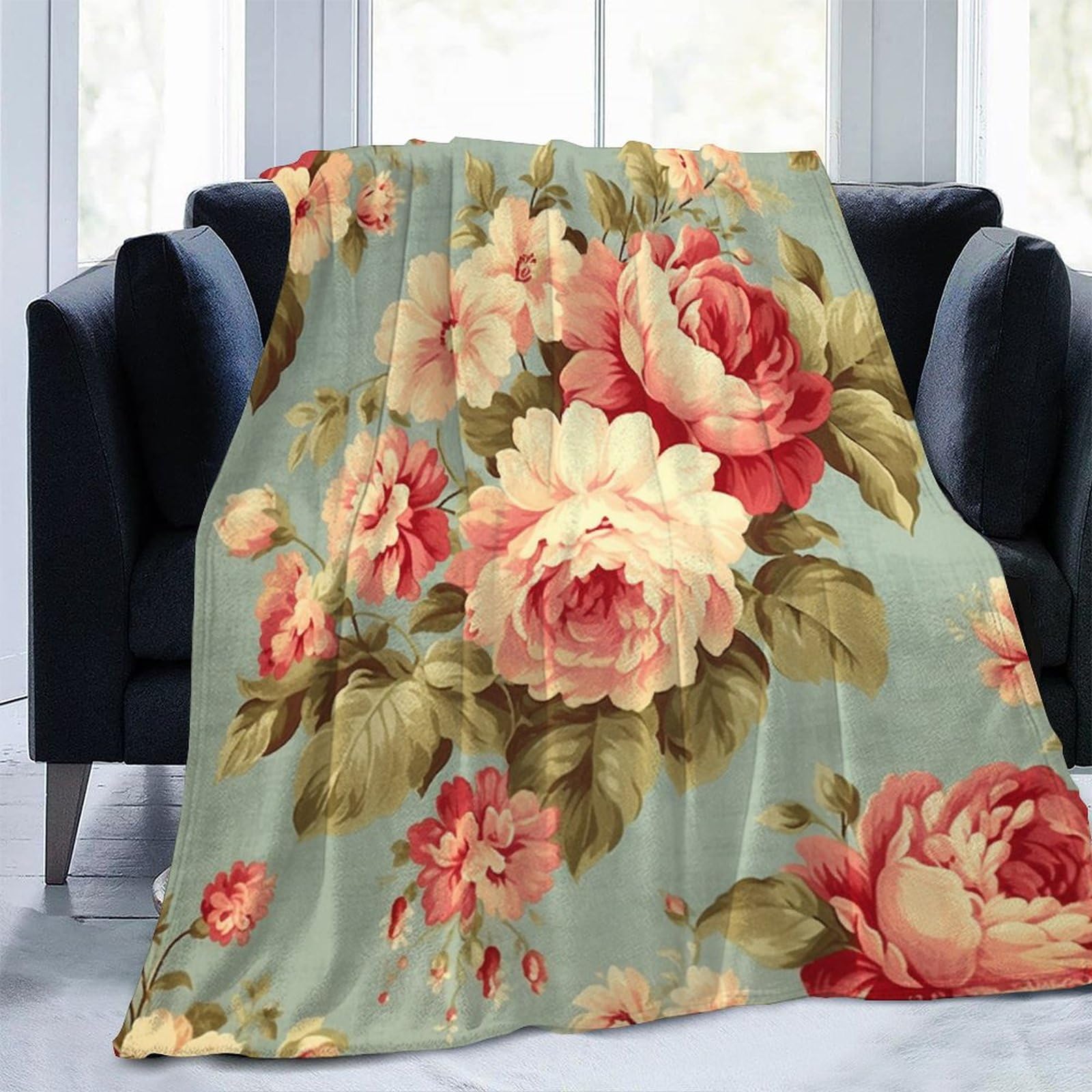 Amazon.com: Yinrune French Romantic Roses Aqua Pink Cabbage Roses