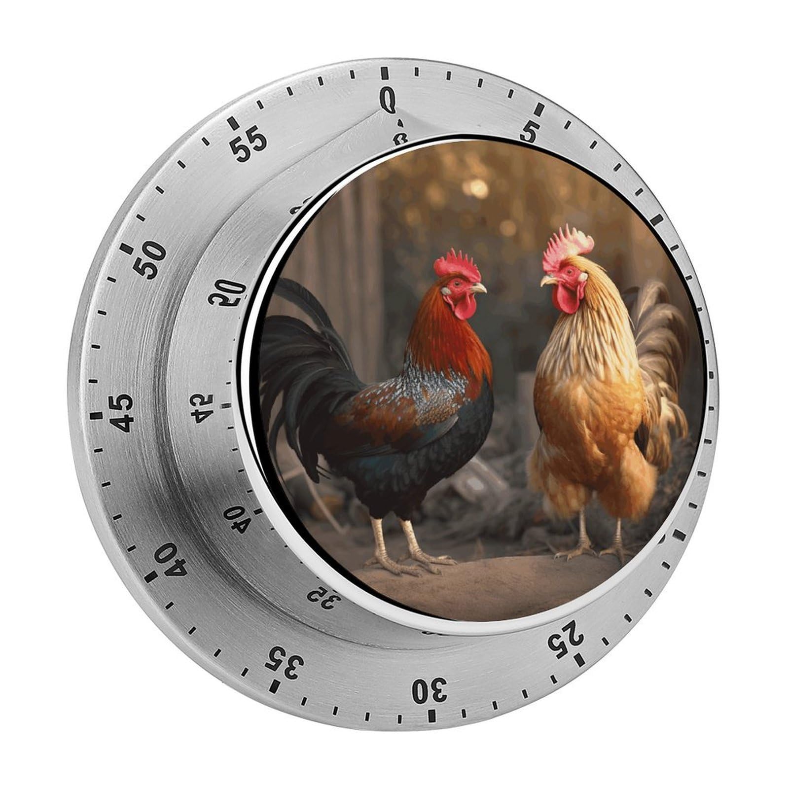 Rooster and Chicken Mechanical Kitchen Timer, Magnetic Stainless Steel Countdown Timer, Loud Alarm Cooking Timer for Baking, Cooking, Fitness, Classroom, No Battery Needed