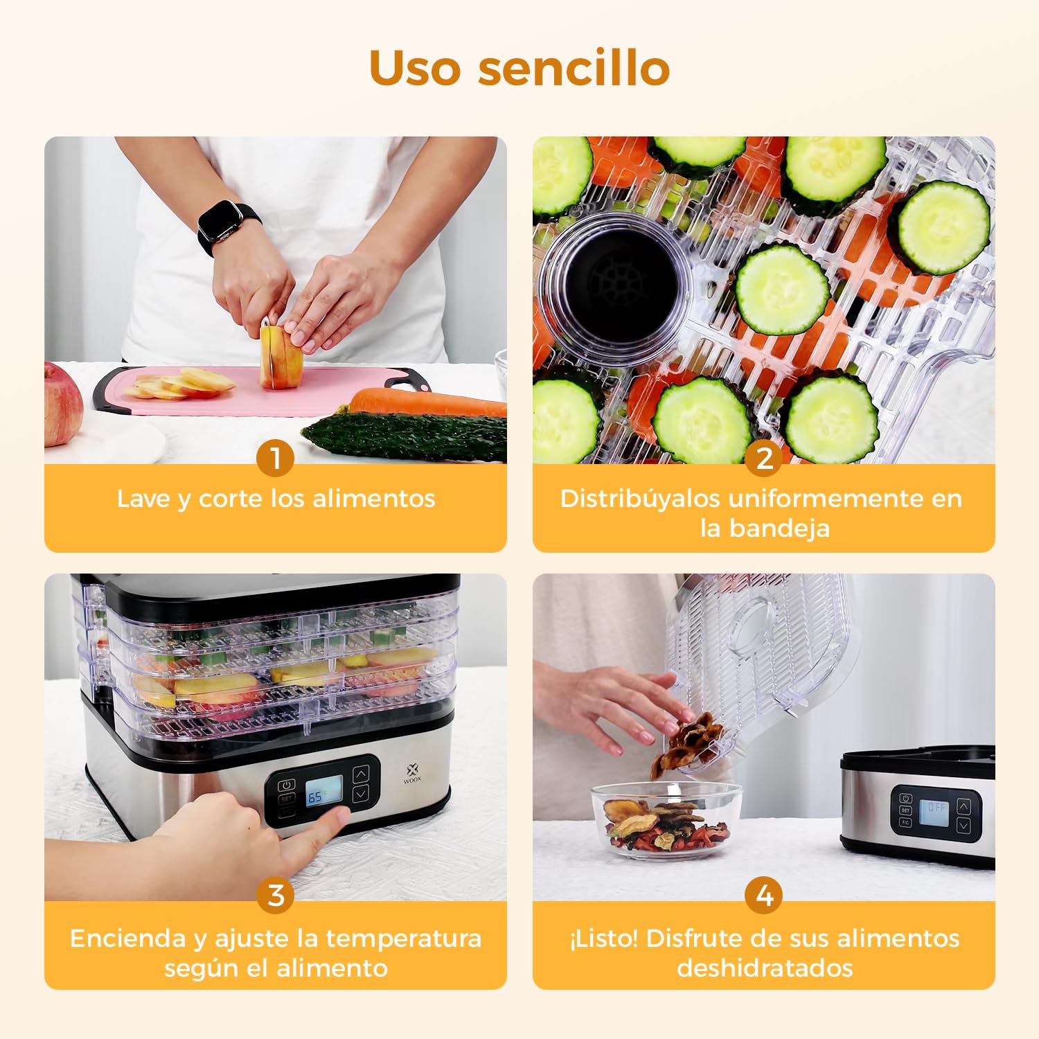 WOOX Deshidratador de Alimentos 240W, Deshidratador con 5 Bandejas Altura Regulable, Pantalla LED, Temporizador 99H y Temperatura Ajustable, Deshidratadora de Frutas y Verduras, Sin BPA
