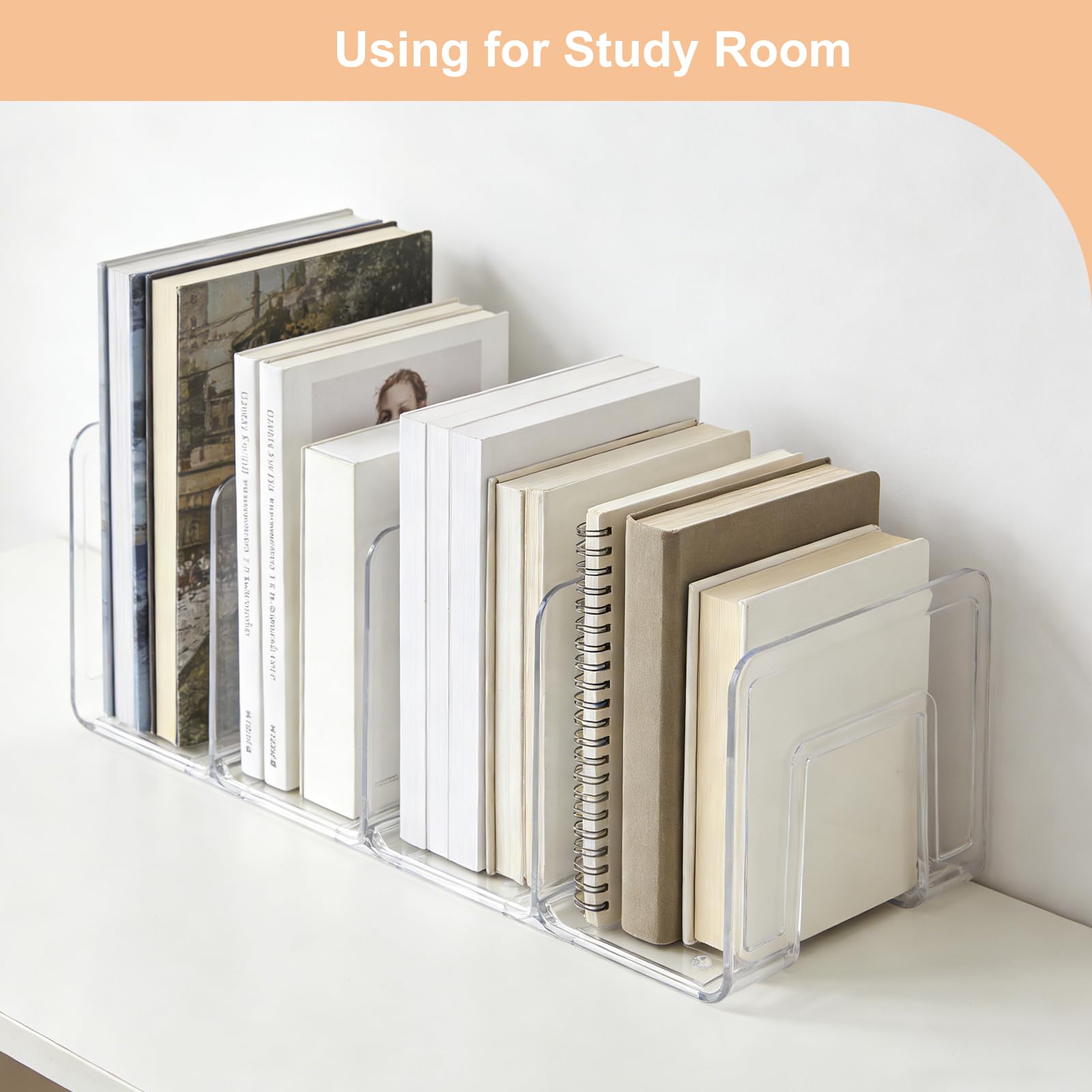 Organizadores para Libros y Documentos Pack de 2, Porta Documentos Revistero 4 Compartimentos, Organizador Escritorio PVC Transparente A4