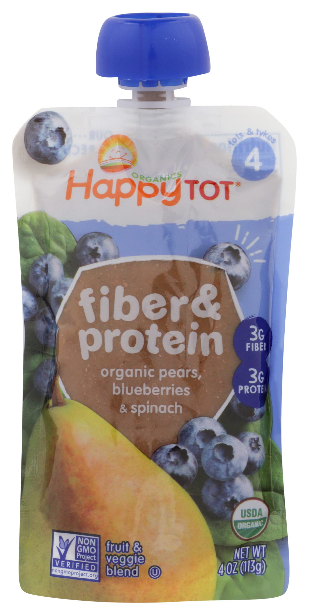 HAPPYTOT Organic Pear, Blueberry & Spinach, 4 oz