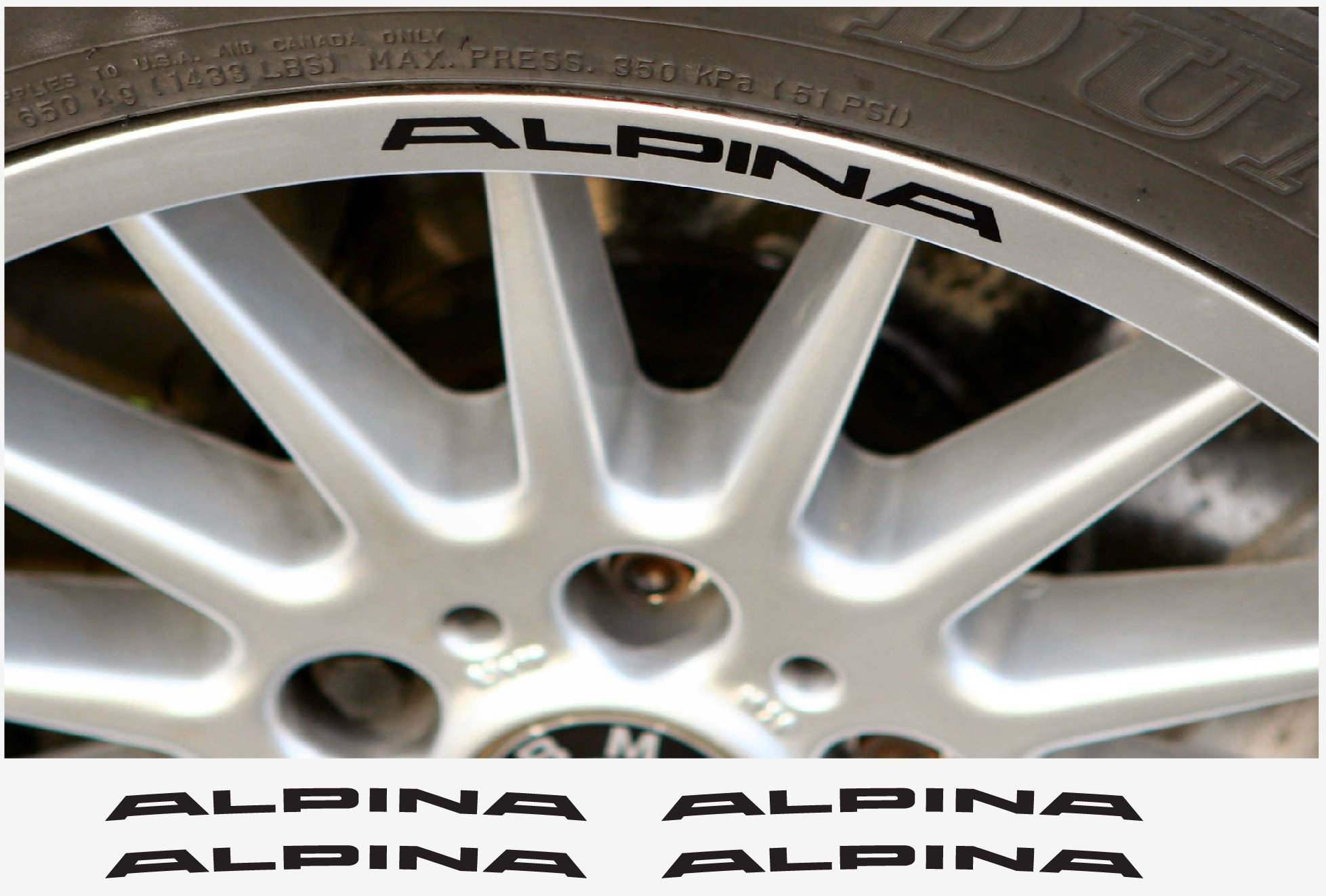 ALPINA Rim- Window- Brake Caliper- Mirror Decal 4 pcs. 120Mm (Black)