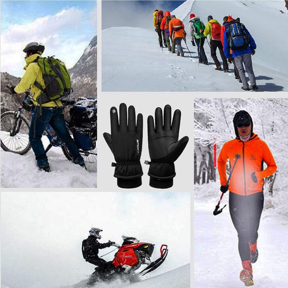 Guantes para exteriores, guantes térmicos, forro polar cálido, compatibles con smartphone, repelentes al agua, guantes deportivos, guantes de bicicleta, protección contra el frío, actividades