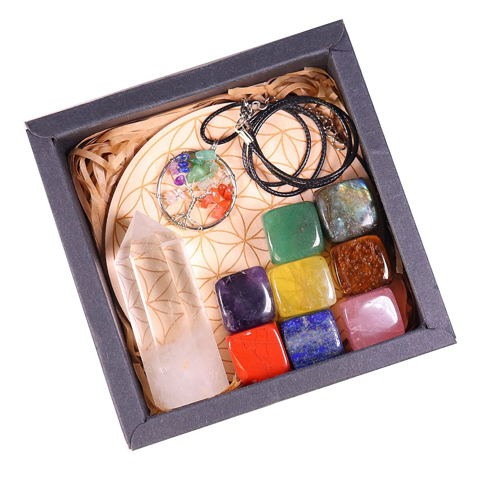 ZTBH Cristal de meditación Natural 11pcs / Set Natural Crystal Stone Chakra Stone Crystal Gemstone Claro Cuarzo Cristal Wand for la meditación Piedra de Cristal (Color : Box)