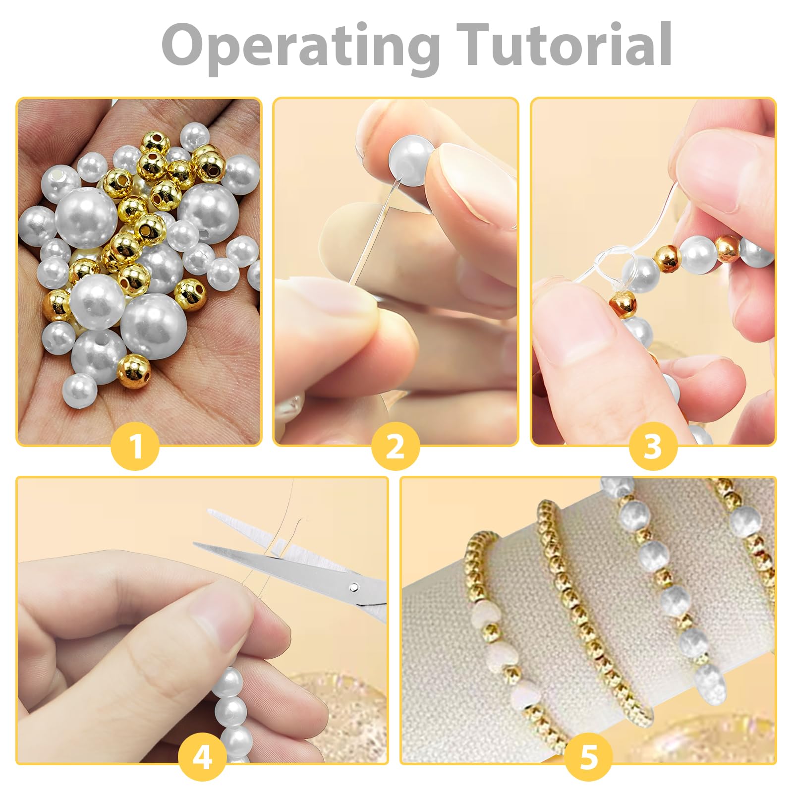 Kit 1240 Perline Per Braccialetti Fai Da Te - Perle Artificiali Bianche E Dorate 4-12mm - Foto 10