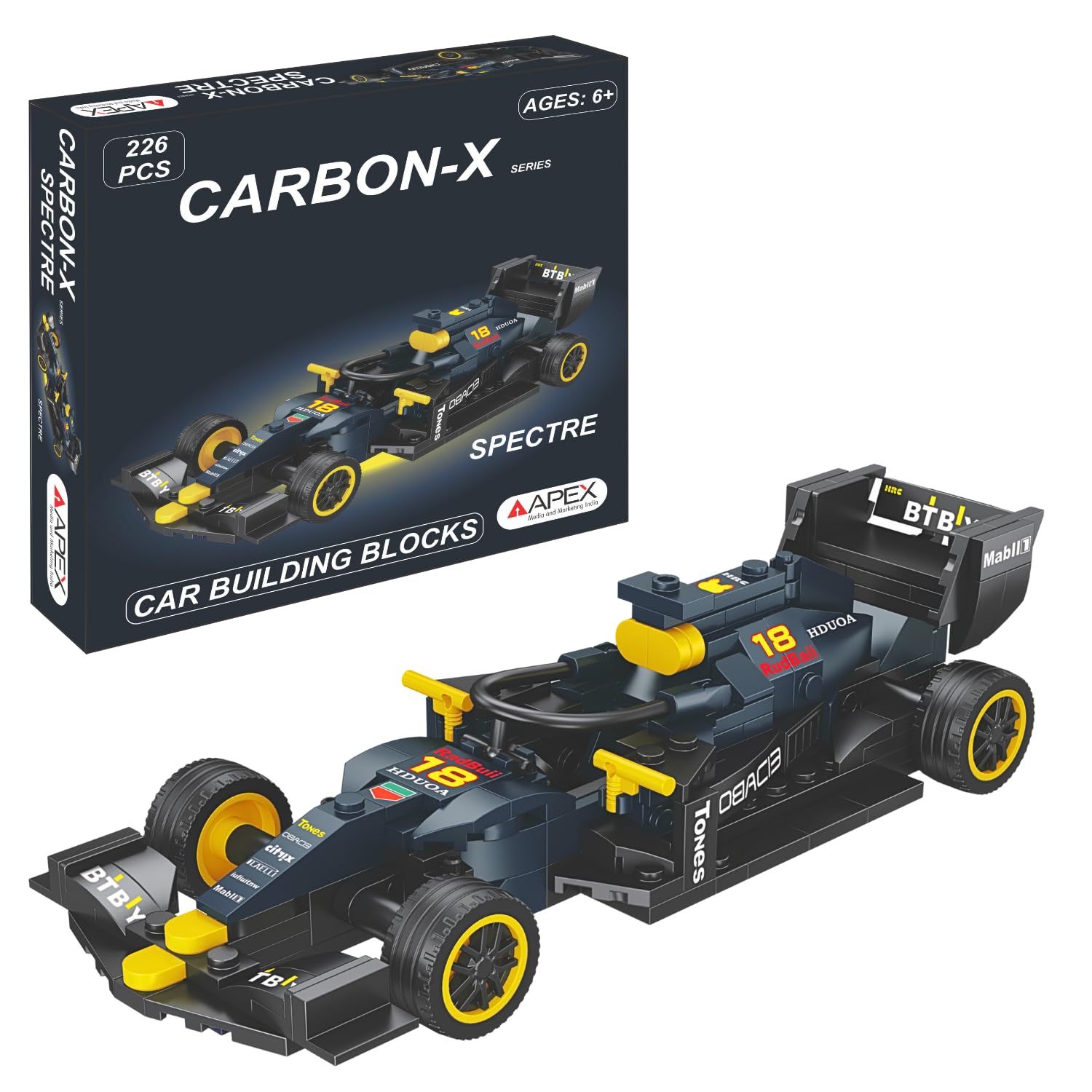 Apex Carbon-X F1 Car Building Blocks Set 226 Pcs | Racing Car Construction Toy for Kids Age 6+ | STEM Learning Toy | Creative DIY Model Kit for Boys & Girls (Spectre)-image-13