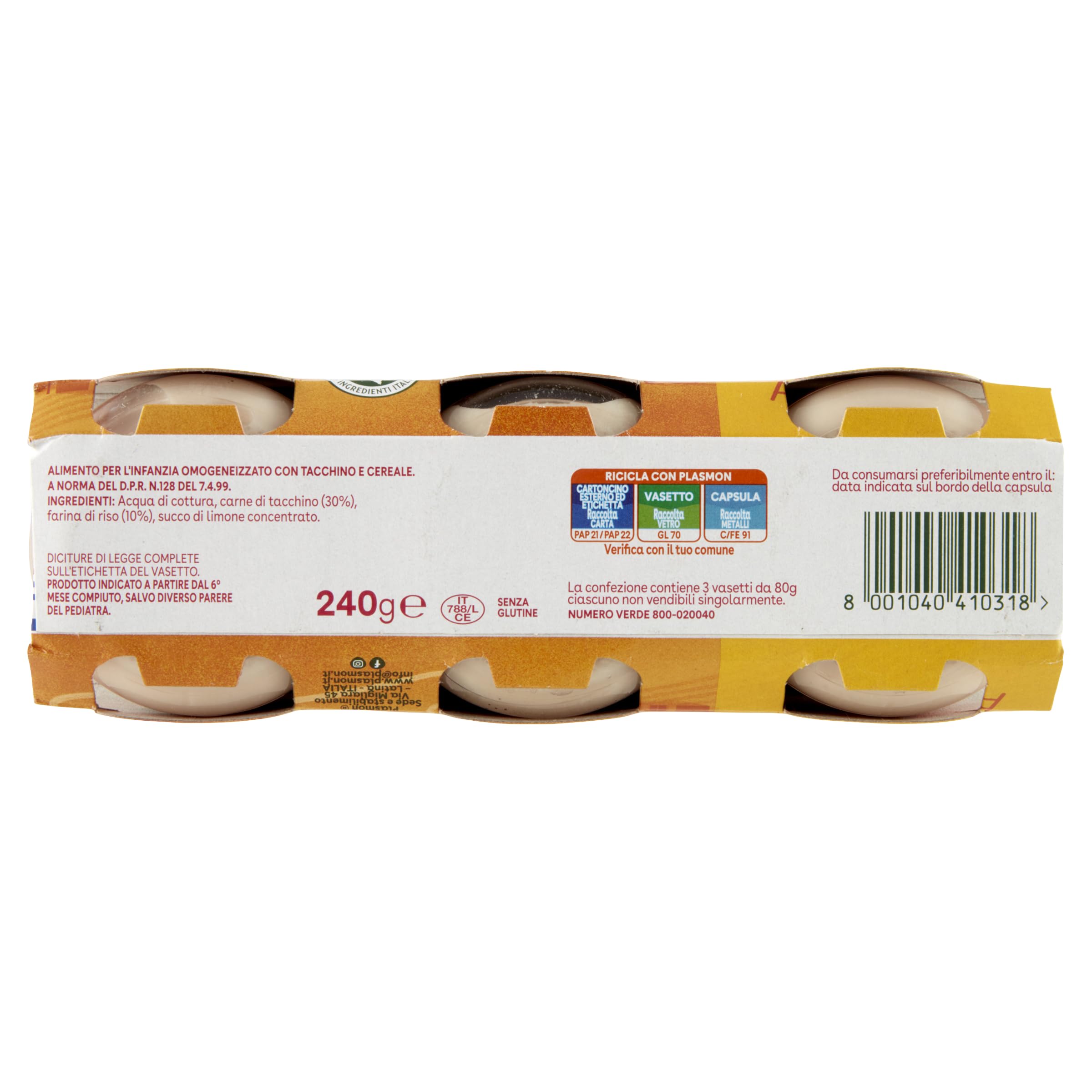 Plasmon Omogeneizzato Tacchino 3x80g (8 Confezioni)