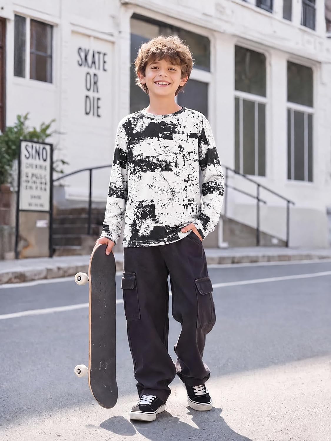 Haloumoning Boys Long Sleeve Shirts Fashion 3D Print Crewneck Tops 5-14Y