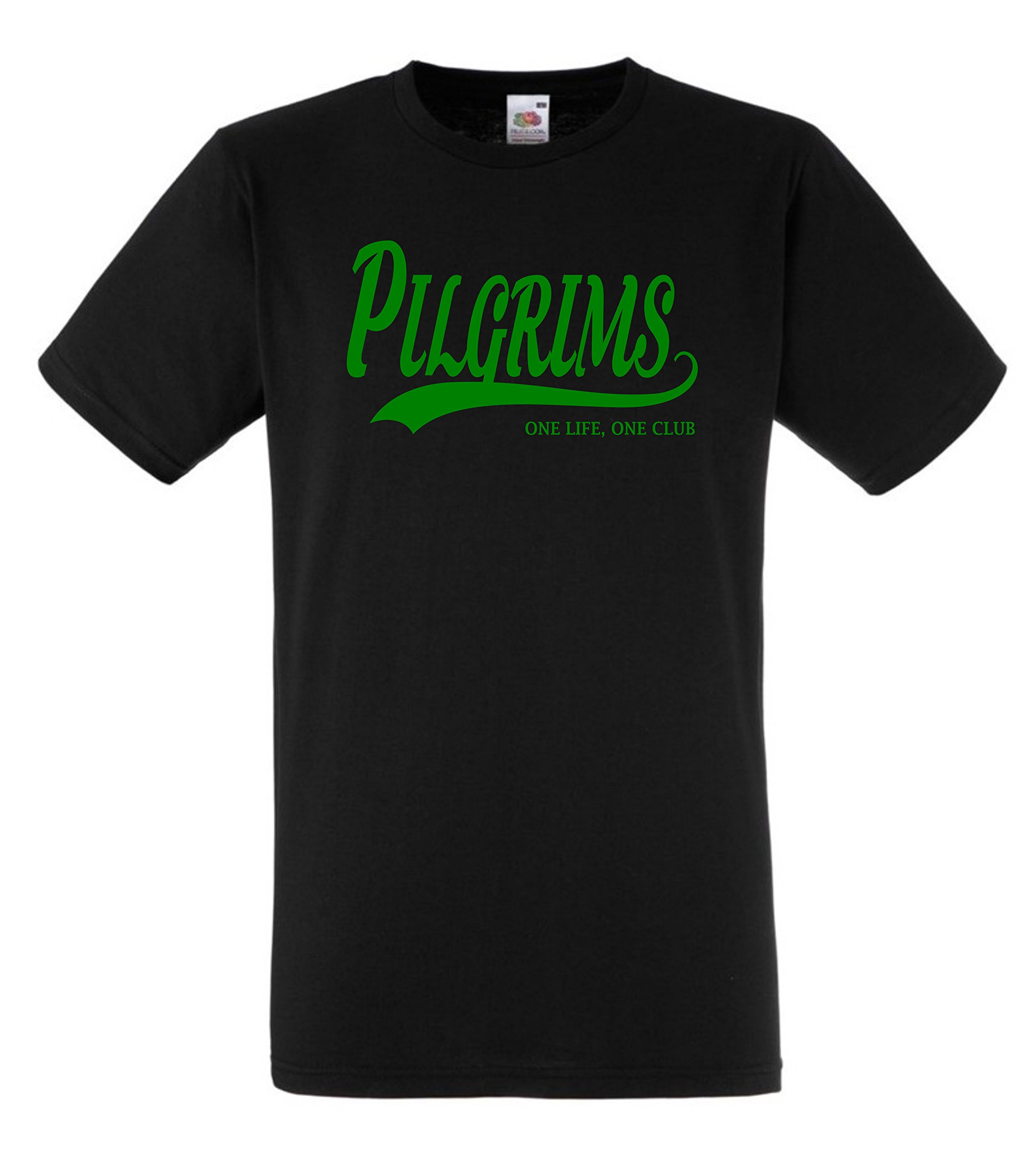 All About The Print Men's Jet Black Pilgrims Football Gift - One Life One Club Idea T-Shirt Plymouth Present F58 (Adult Xl, )