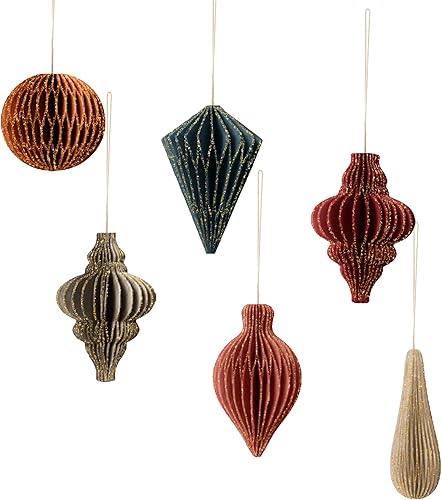 Miniatura 11 de NICROLANDEE Decoraciones de fiesta de Navidad – 6 piezas 3D mini con borde de purpurina de papel de panal de abeja verde, rojo, marrón, marfil