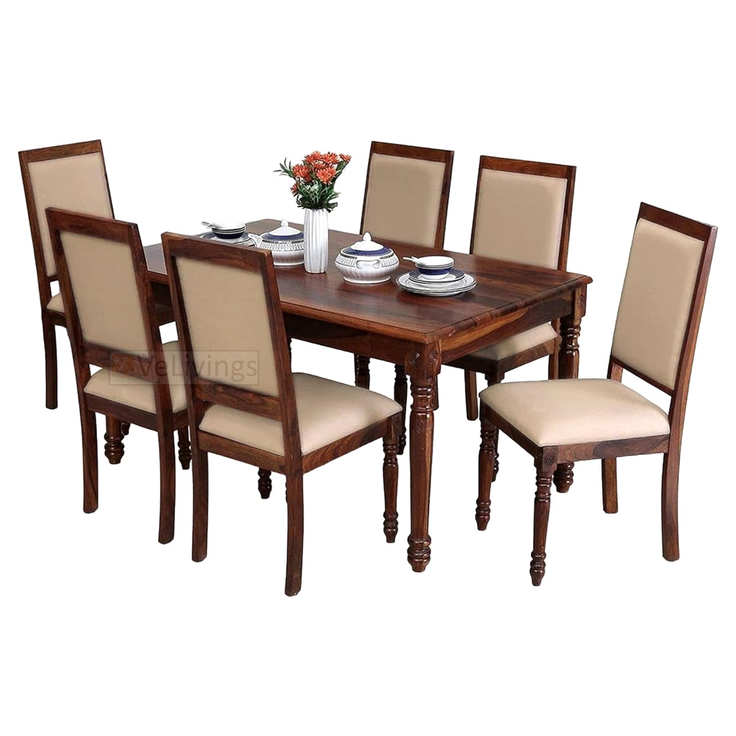 VeLivings Solid Sheesham Wood Dining Table 6 Seater Wooden Six Seater
