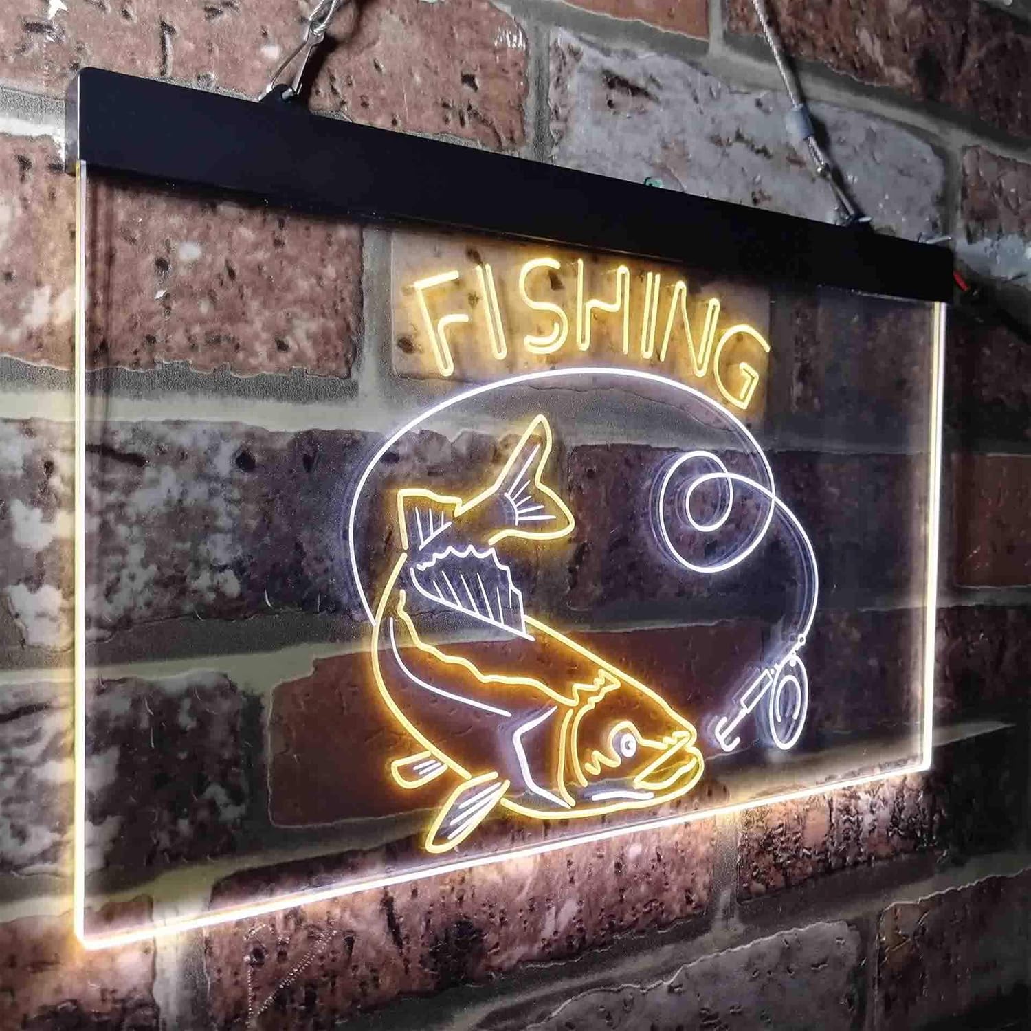 ADVPRO Fishing Camp Cabin Game Room Dual Color LED Neon Sign White & Yellow 12 x 8 Inches st6s32-i3719-wy