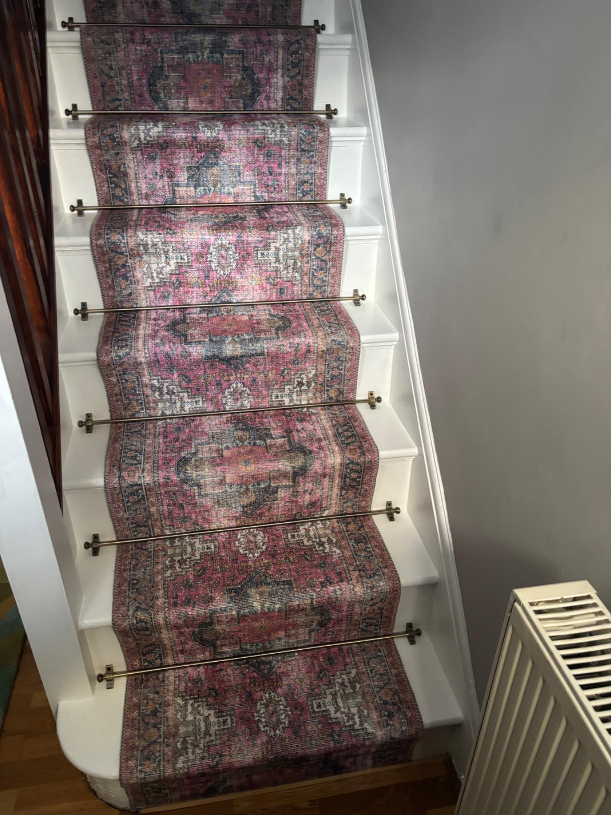 Juego de 13 barras para alfombras de escalera, remates redondos, latón antiguo, adecuadas para alfombras de hasta 70 cm de ancho o estrecho