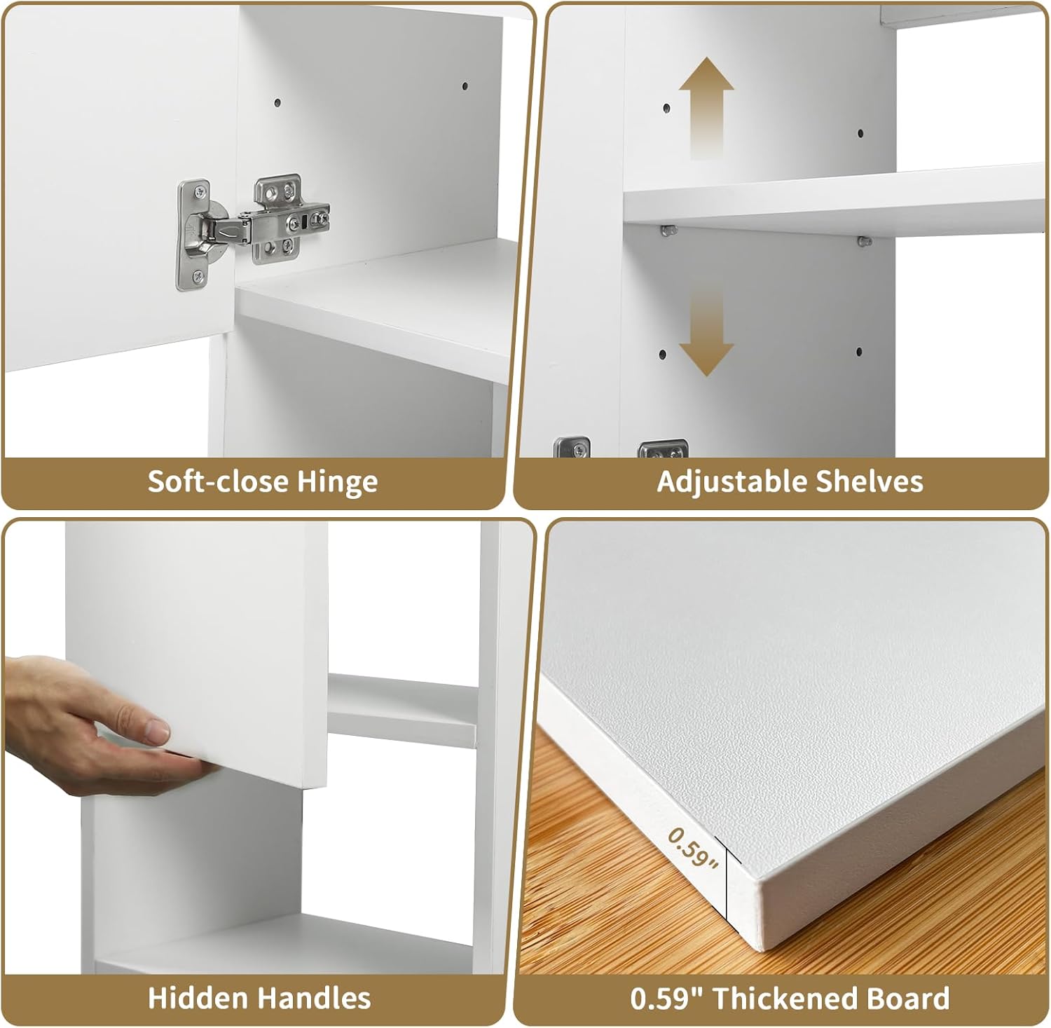 Wall Mounted Storage Cabinets with Lights, Over-The-Toilet Storage Vanity, Bathroom Medicine Organizer Adjustable Shelves Cabinet for Small Spaces (White)